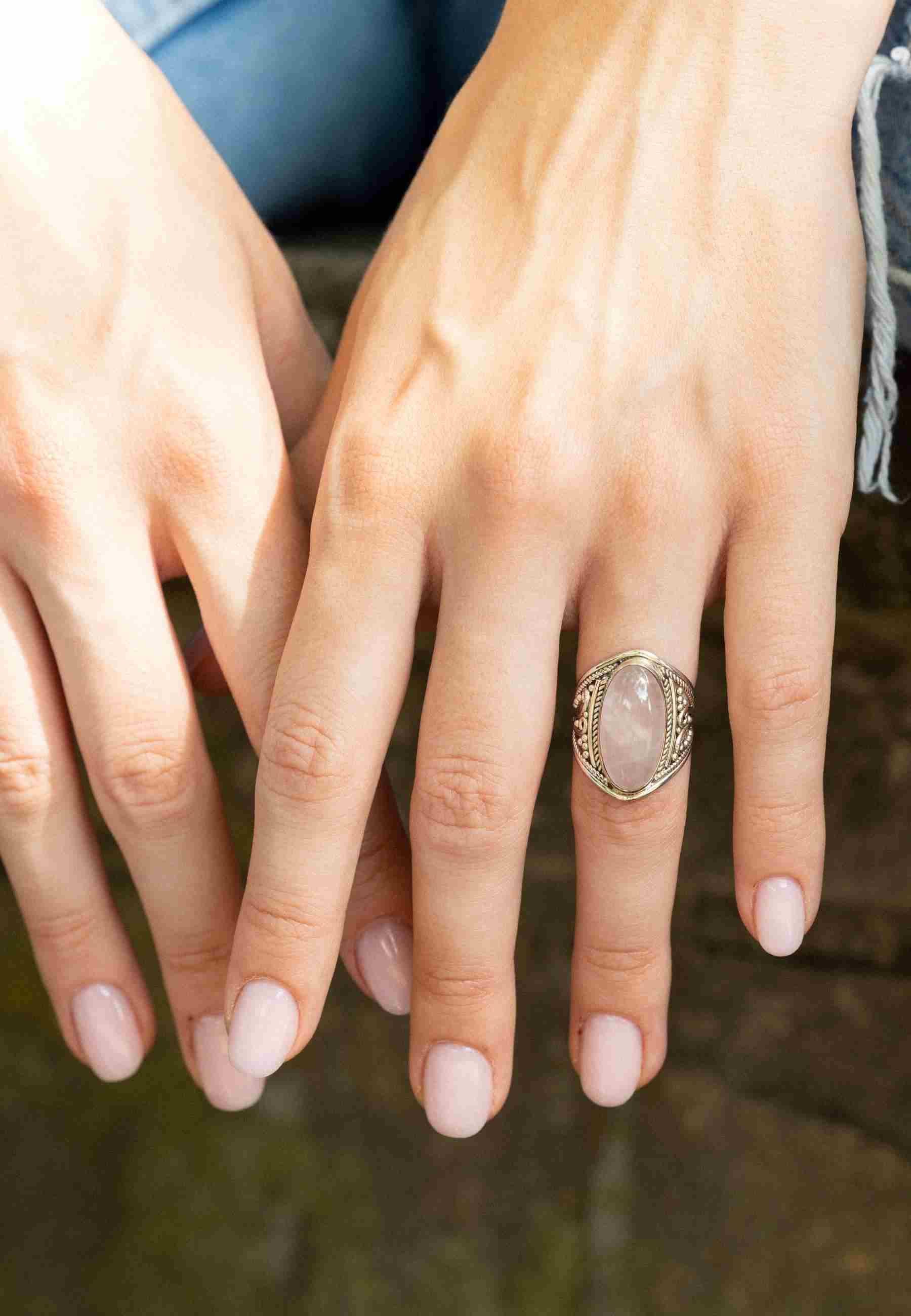 mantraroma Silberring DAHAB oval groß aus 925 Silber mit Rosenquarz (Ring m günstig online kaufen