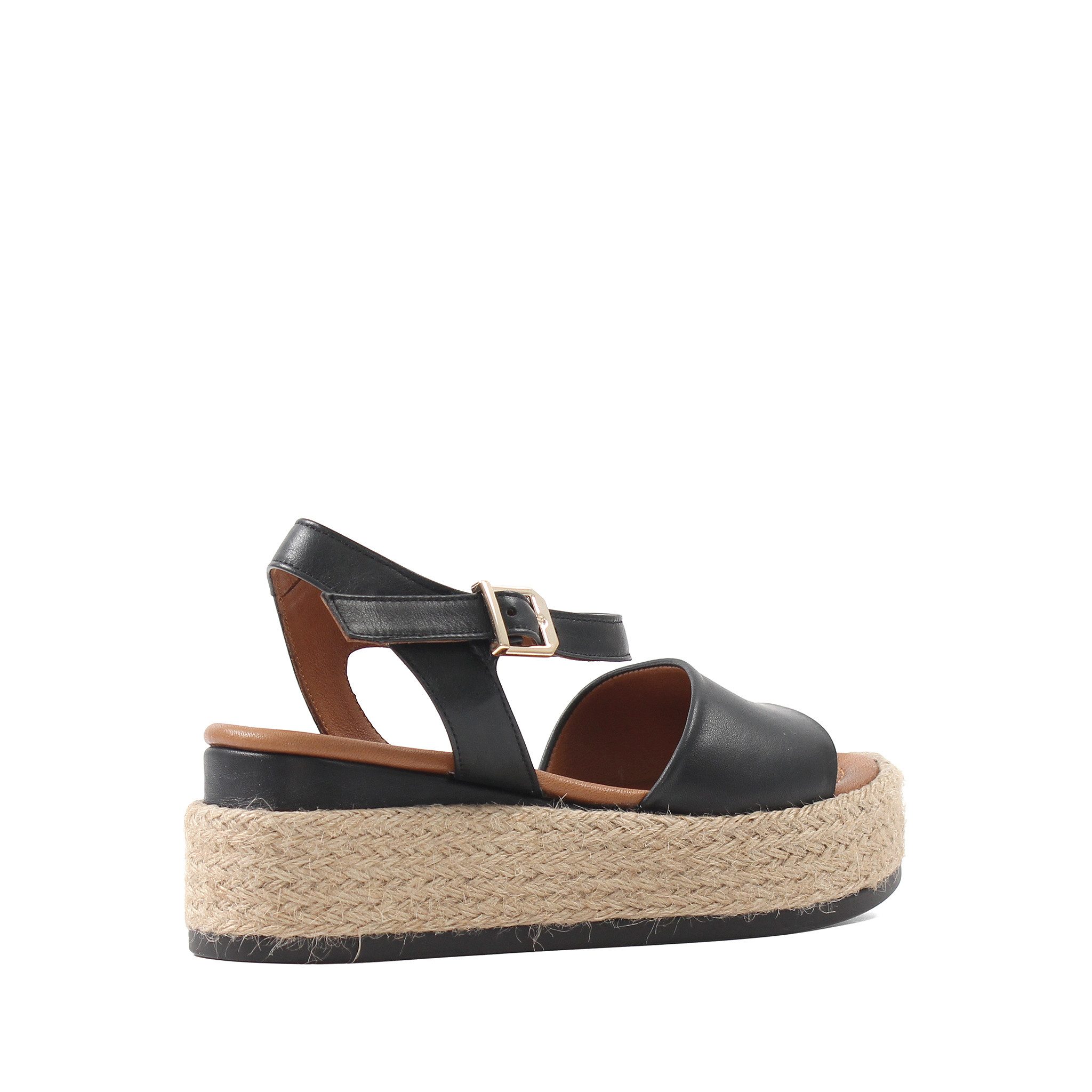 Celal Gültekin Plateau Keilabsatz Espadrilles Riemchen Damen Plateausandaletten Glattleder, Echtleder-Futter & Decksohle, Schwarz, 37