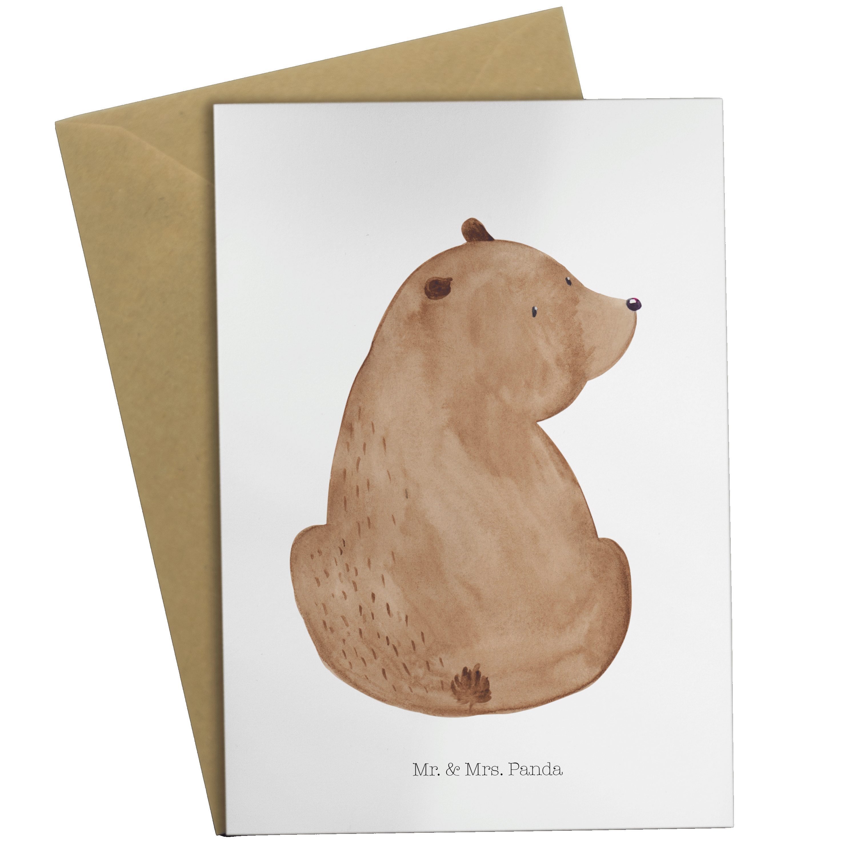 Mr. & Mrs. Panda Grußkarte Bär Schulterblick - Weiß - Geschenk, Teddy, Einladungskarte, Teddybär | Grußkarten