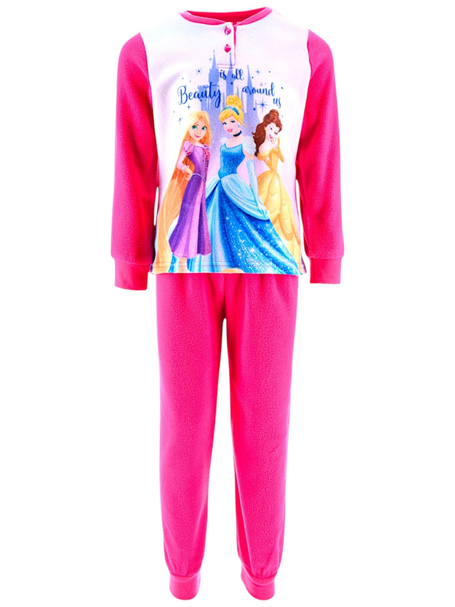 Disney Princess Schlafanzug Rapunzel, Belle & Cinderella in Geschenkverpackung (2 tlg) Mädchen Fleece Pyjama langarm Gr. 98 - 128 cm