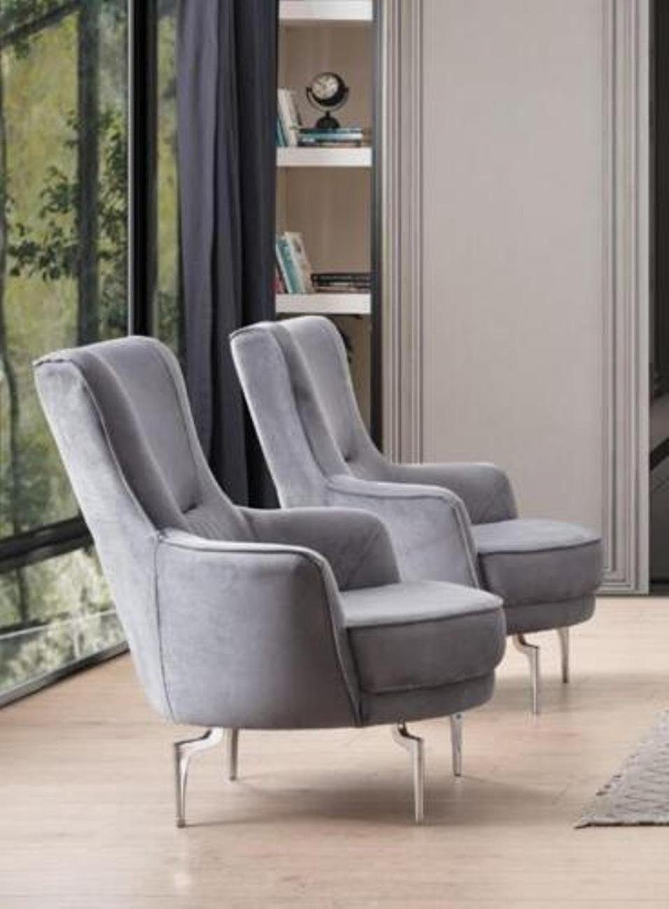 JVmoebel Sessel Sessel Gruppe Ohrensessel Modern Stoff Sitzer Polyester 2tlg Set Grau (2-St., 2x Sessel), Made in Europa