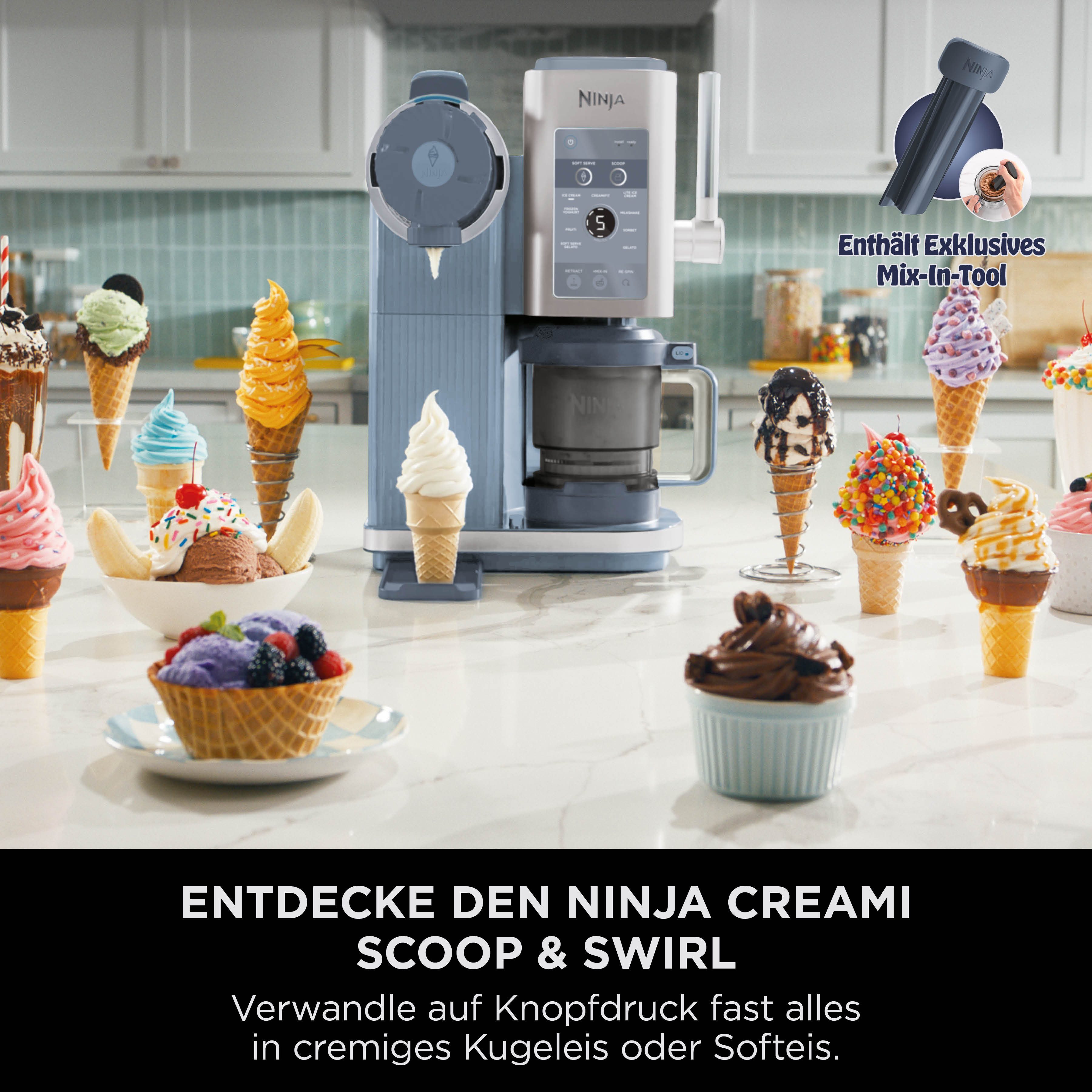 NINJA Eismaschine Ninja CREAMi Scoop & Swirl 13-in-1 Softeis- und Eismaschine NC702EU, 0,48 l, proteinreiche Leckereien mit weniger als 150 kcal
