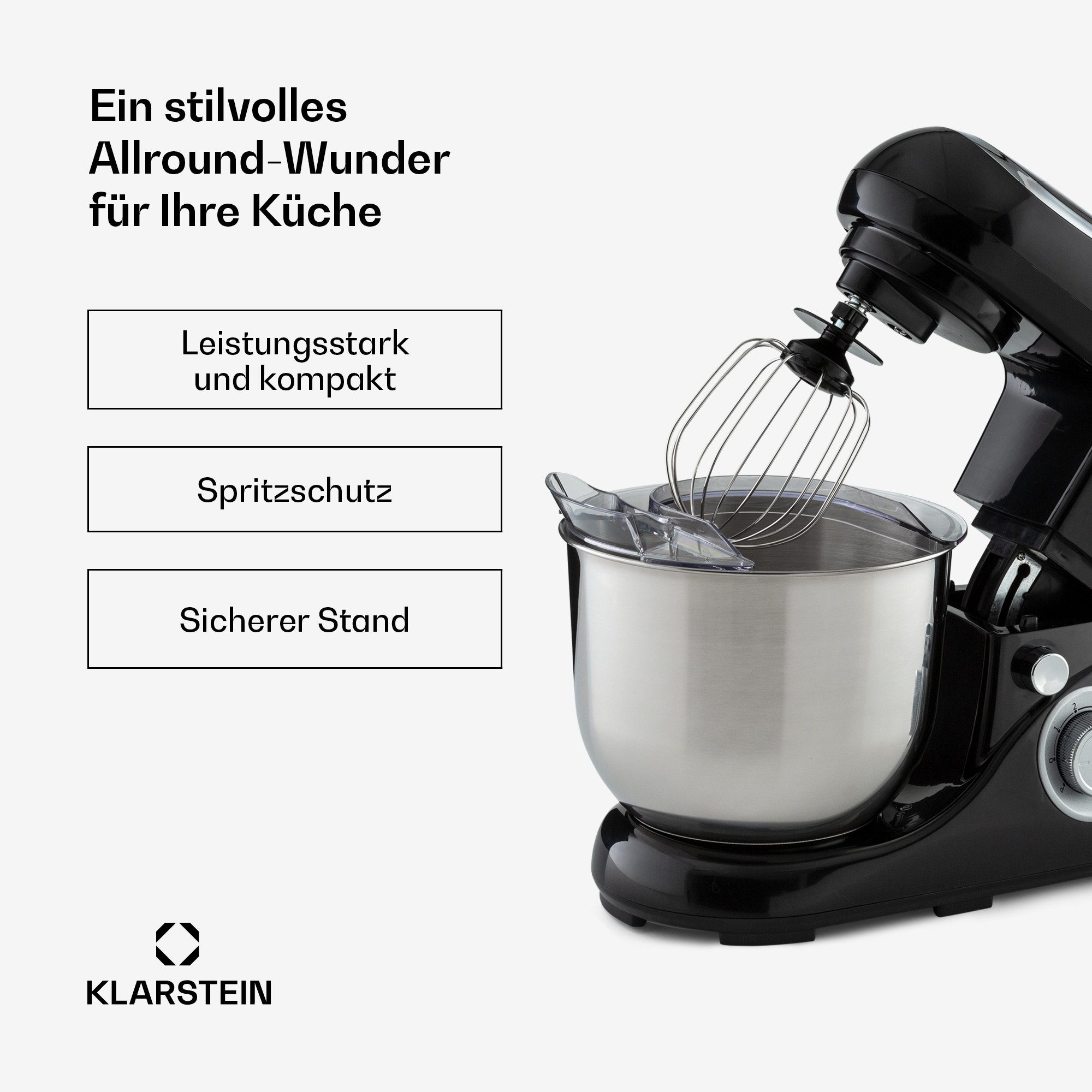 Klarstein Küchenmaschine mit Kochfunktion Bella Pico 2G Küchenmaschine 1300W 1,7PS 6 Stufen 5L Edelstahl ABS, 1300 W, 5 l Schüssel, Knetmaschine Teigmaschine Teigknetmaschine Rührmaschine Standmixer