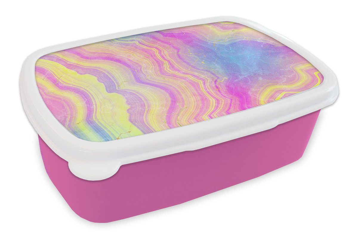MuchoWow Lunchbox Achat - Regenbogen - Neon - Edelsteine, Kunststoff, (2-tlg), Brotbox für Erwachsene, Brotdose Kinder, Snackbox, Mädchen, Kunststoff rosa | Lunchboxen