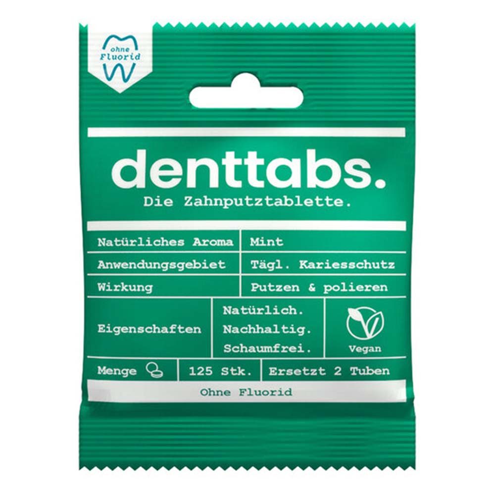 Denttabs Zahnpasta Zahnputztabletten - Mint ohne Fluorid 125Stk 6er Pack