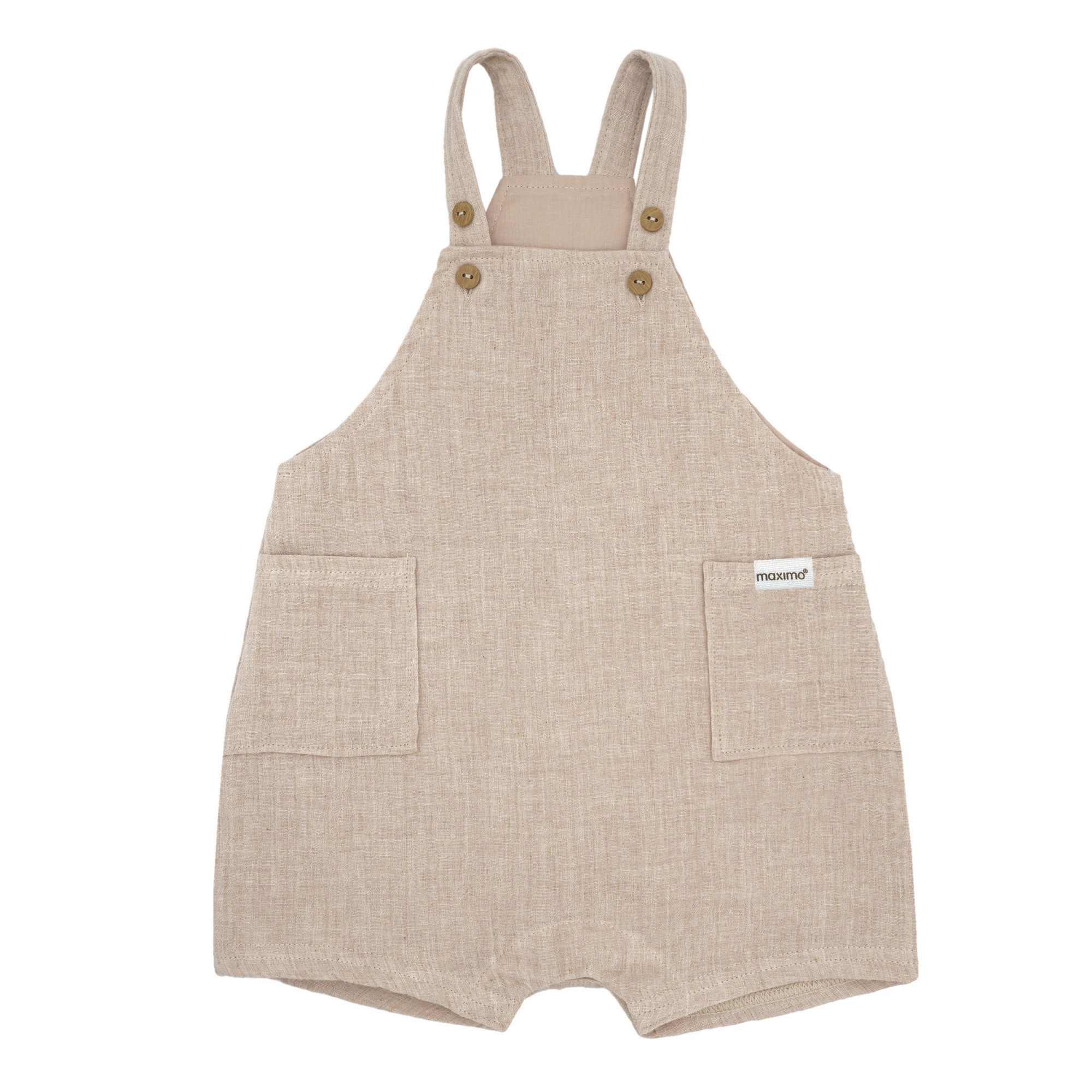 MAXIMO Stoffhose GOTS BABY-Latzshorts, Taschen Musselinstoff, Futter, Windelöffnung (1-tlg) Musselin