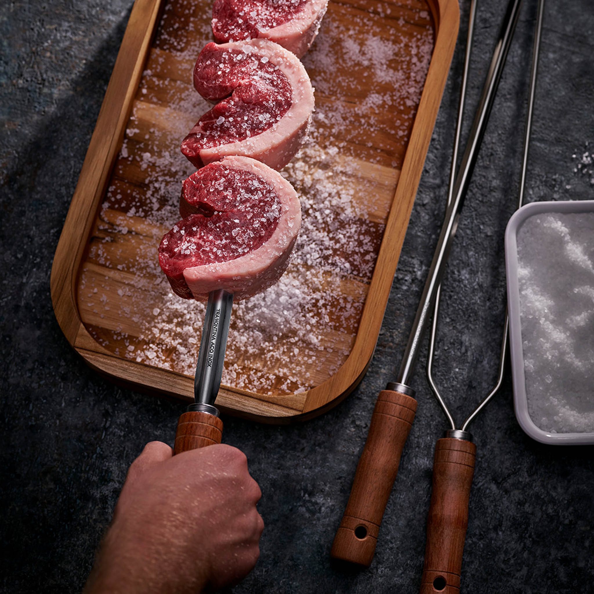 Tramontina Grillspieß Doppelspieß CHURRASCO - Edelstahl mit Holzgriff (1-St), rostfreier Edelstahl, mit Holzgriff, kein Verrutschen des Grillguts