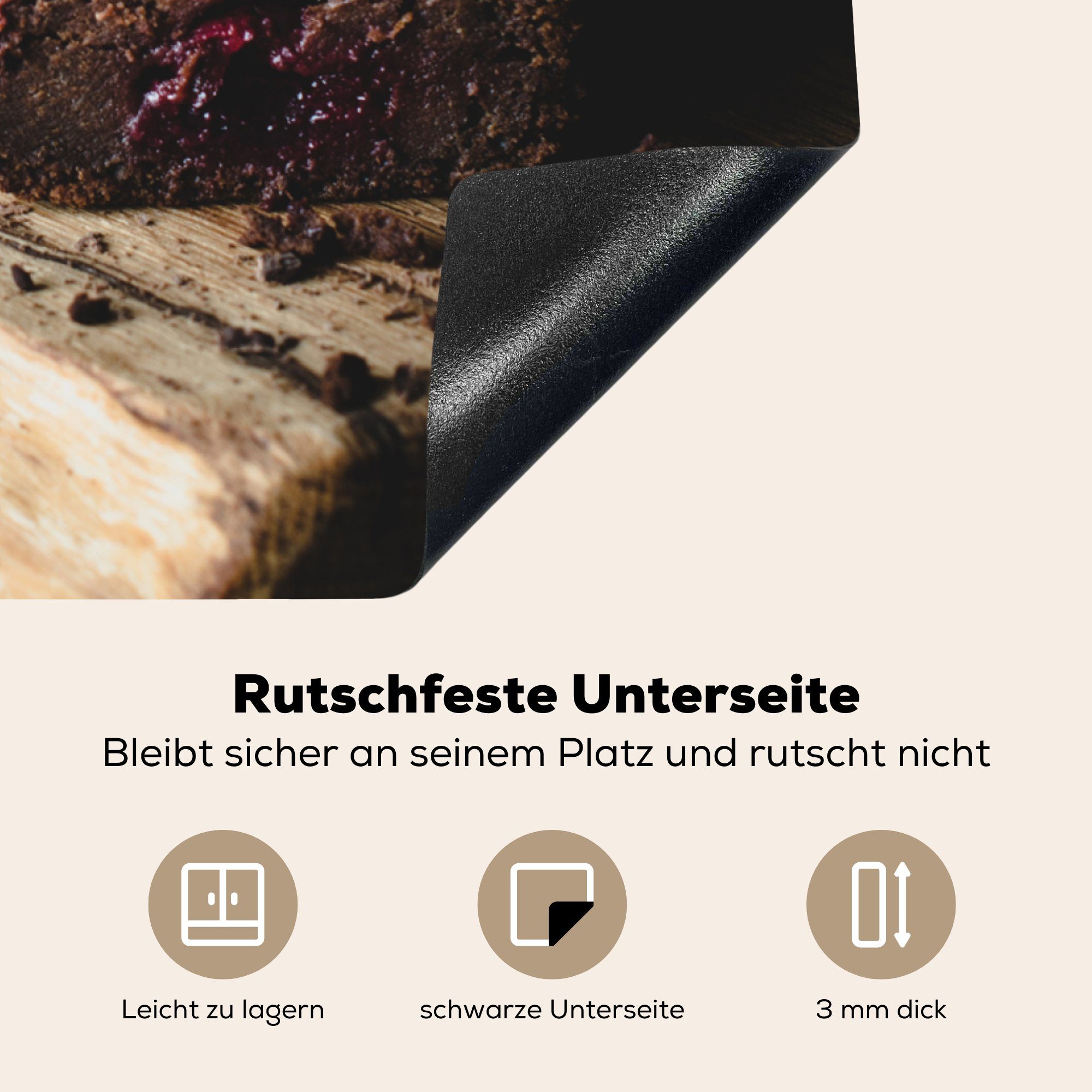 MuchoWow Herdblende-/Abdeckplatte Schokoladen-Brownies dunklem auf 78x78 Hintergrund, Arbeitsplatte für Vinyl, Ceranfeldabdeckung, cm, tlg), (1 Kirschen mit küche