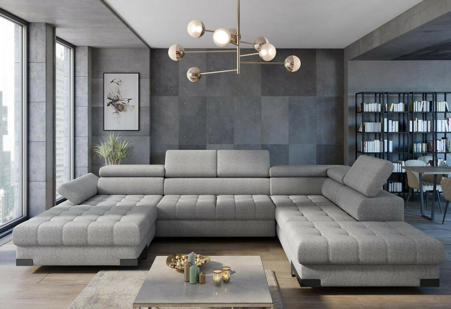 JVmoebel Ecksofa Wohnlandschaft Ecksofa Stoff U-Form Bettfunktion Couch Design, Made in Europe