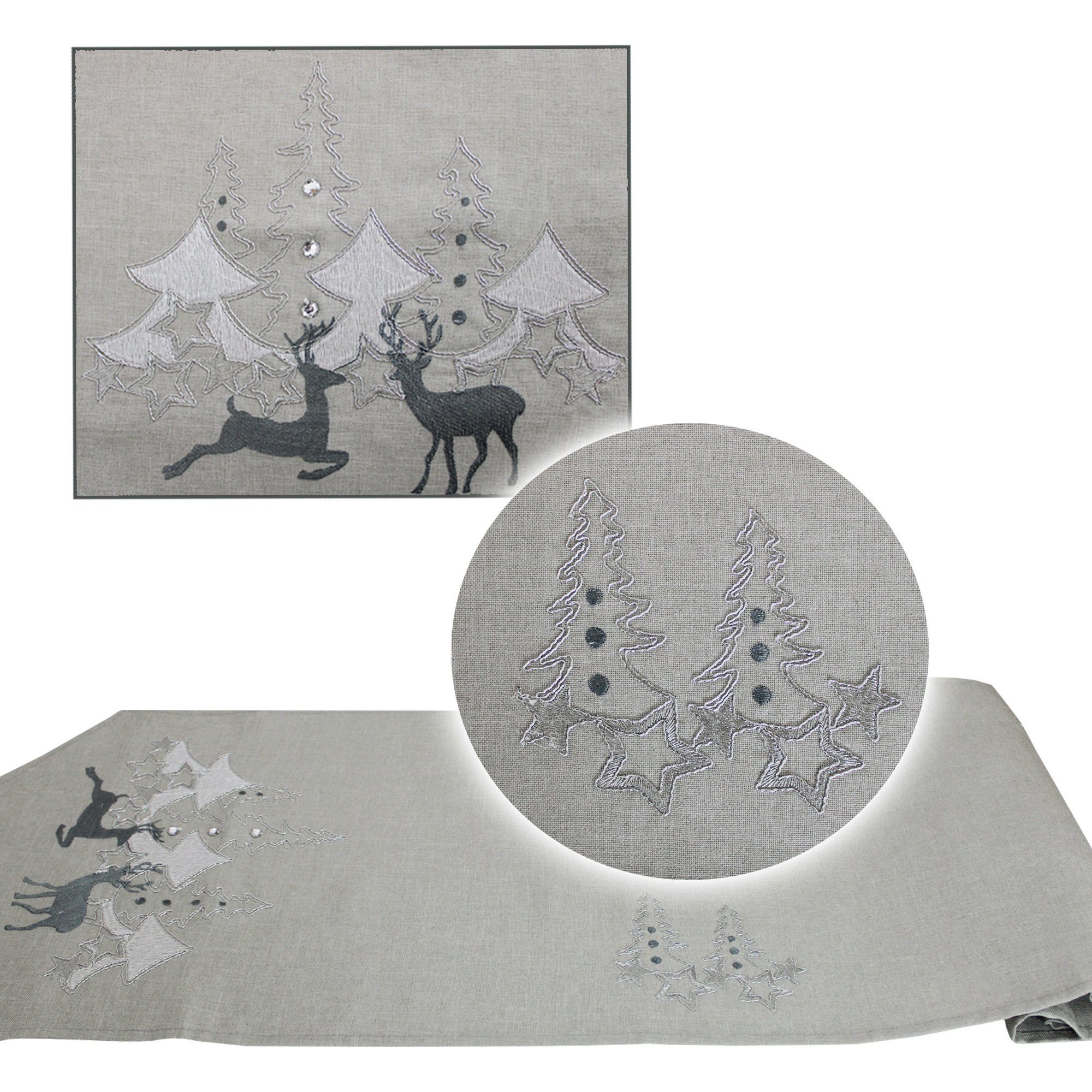 Haus und Deko Tischdecke Tischläufer Weihnachten 40 x 170 cm Stickerei Hirsch  Motiv Tischdecke (1-tlg) | Mitteldecken
