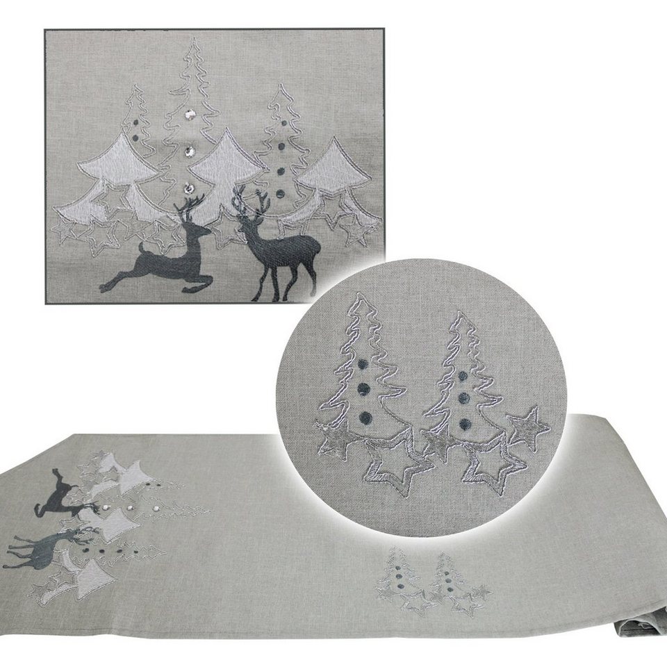 Haus und Deko Tischdecke Tischläufer Weihnachten 40 x 170 cm Stickerei Hirsch  Motiv Tischdecke (1-tlg)