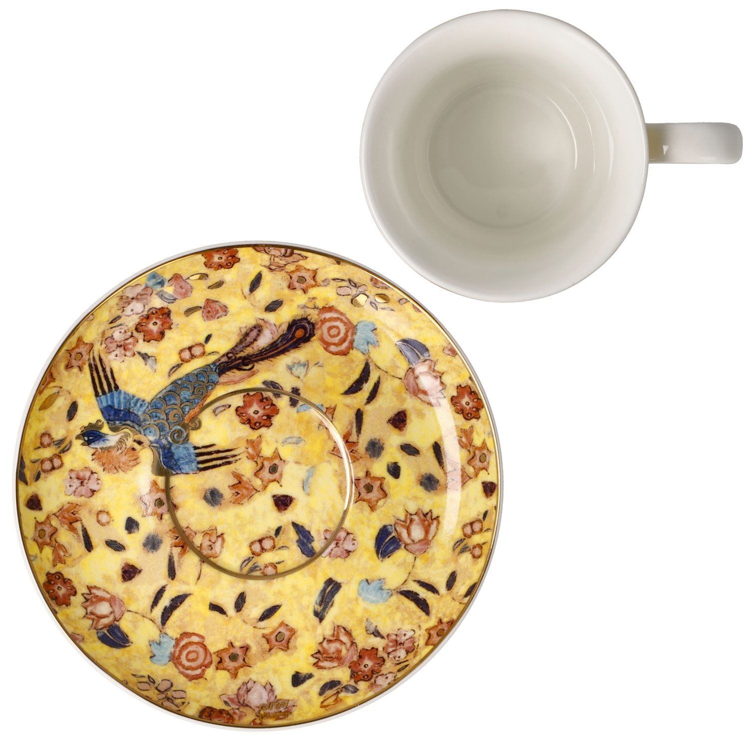 Goebel Espressotasse Gustav Klimt, Fine Bone China, mit Echtgolfauflage, Bunt, Dame mit Fächer, H: 6.5cm