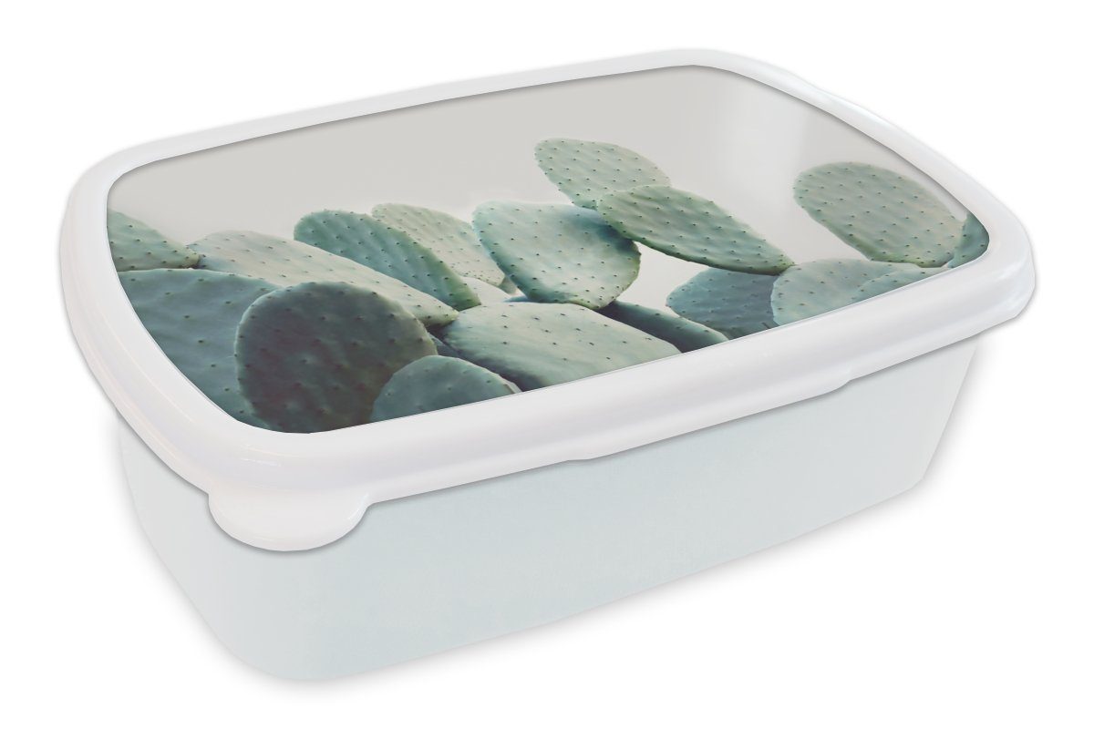 MuchoWow Lunchbox Kaktus - Grün - Pflanze - Natur, Kunststoff, (2-tlg), Brotbox für Kinder und Erwachsene, Brotdose, für Jungs und Mädchen weiß
