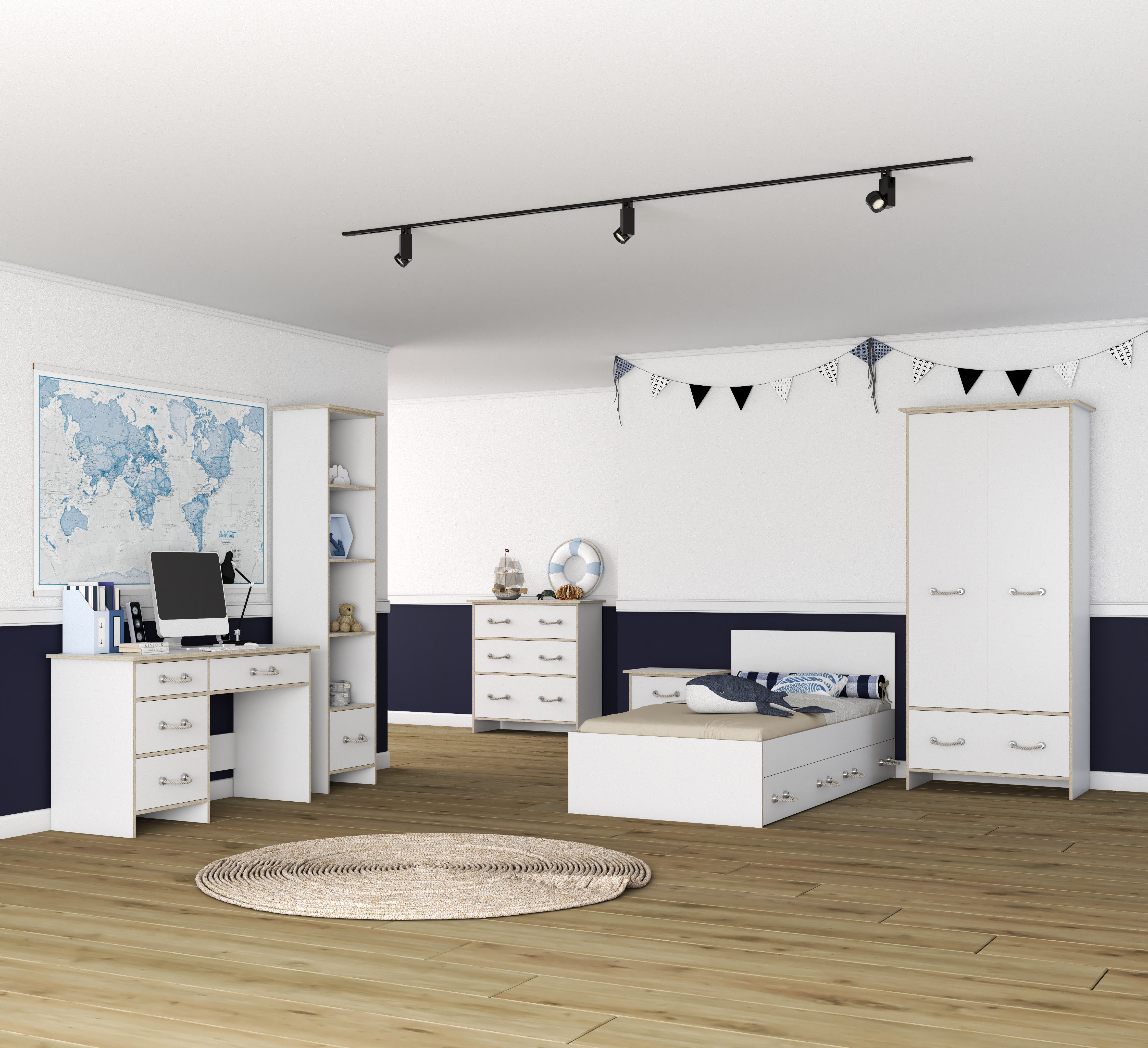 Jugendzimmer-Set Solani in Weiß mit Sonoma Eiche und Seilgriffen