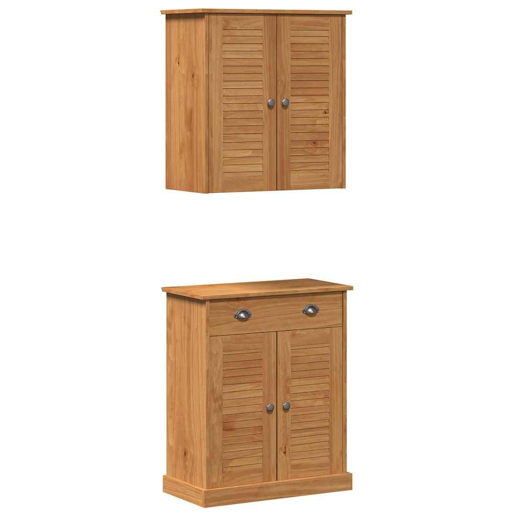 vidaXL Badezimmerspiegelschrank Badezimmermöbel-Set mit Regal VIGO 2 pcs Braun und Honigbraun (2-St)