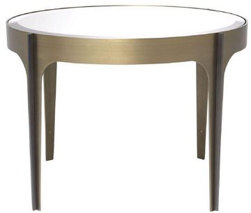 Casa Padrino Beistelltisch Luxus Beistelltisch Messing / Bronze Ø 64 x H. 43,5 cm - Runder Edelstahl Tisch mit Spiegelglas Tischplatte - Luxus Möbel