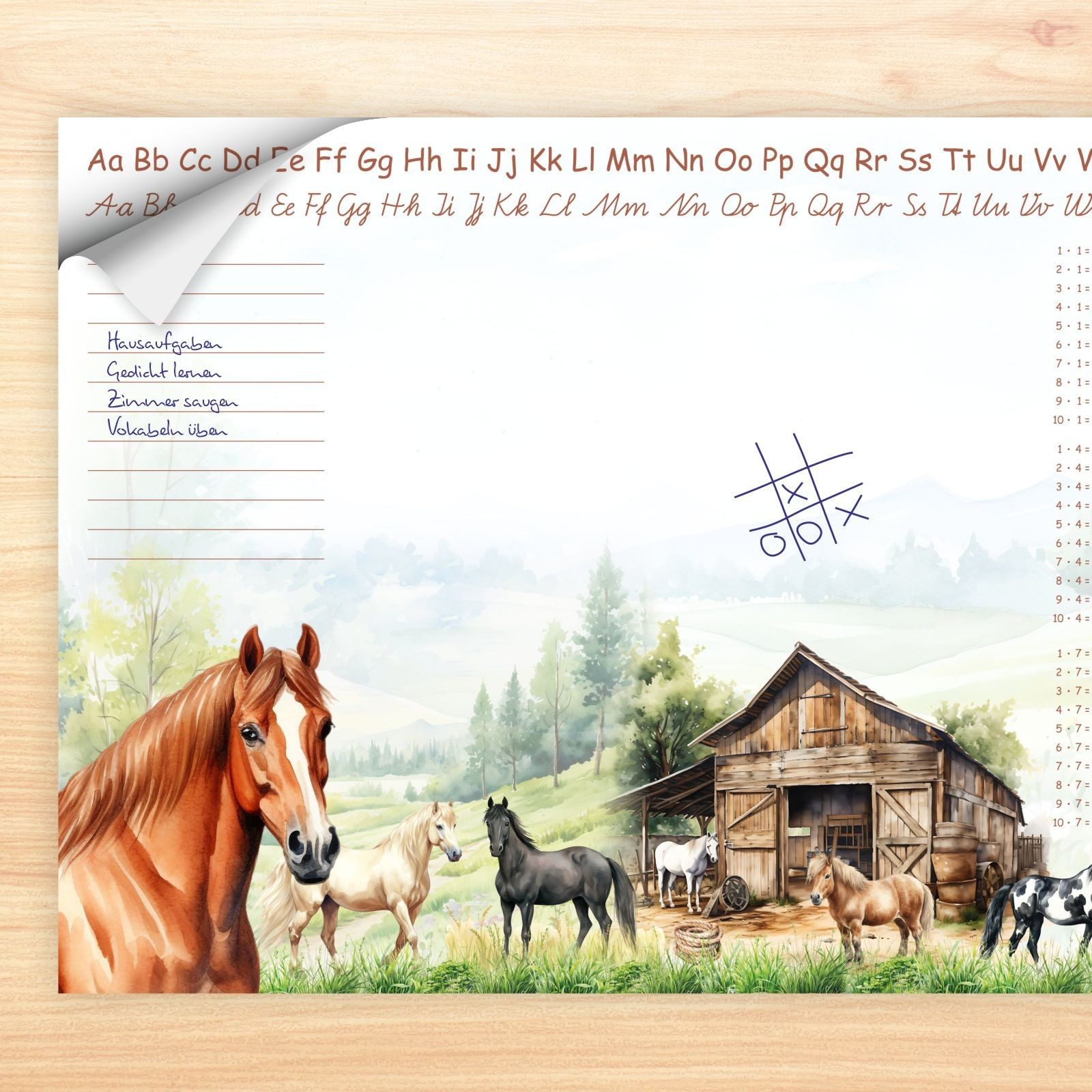 nikima Schreibtischunterlage A3 Schreibtischunterlage Pferde Pony mit kleinem 1x1 Papier 50 Blatt – Bild 5 von 5