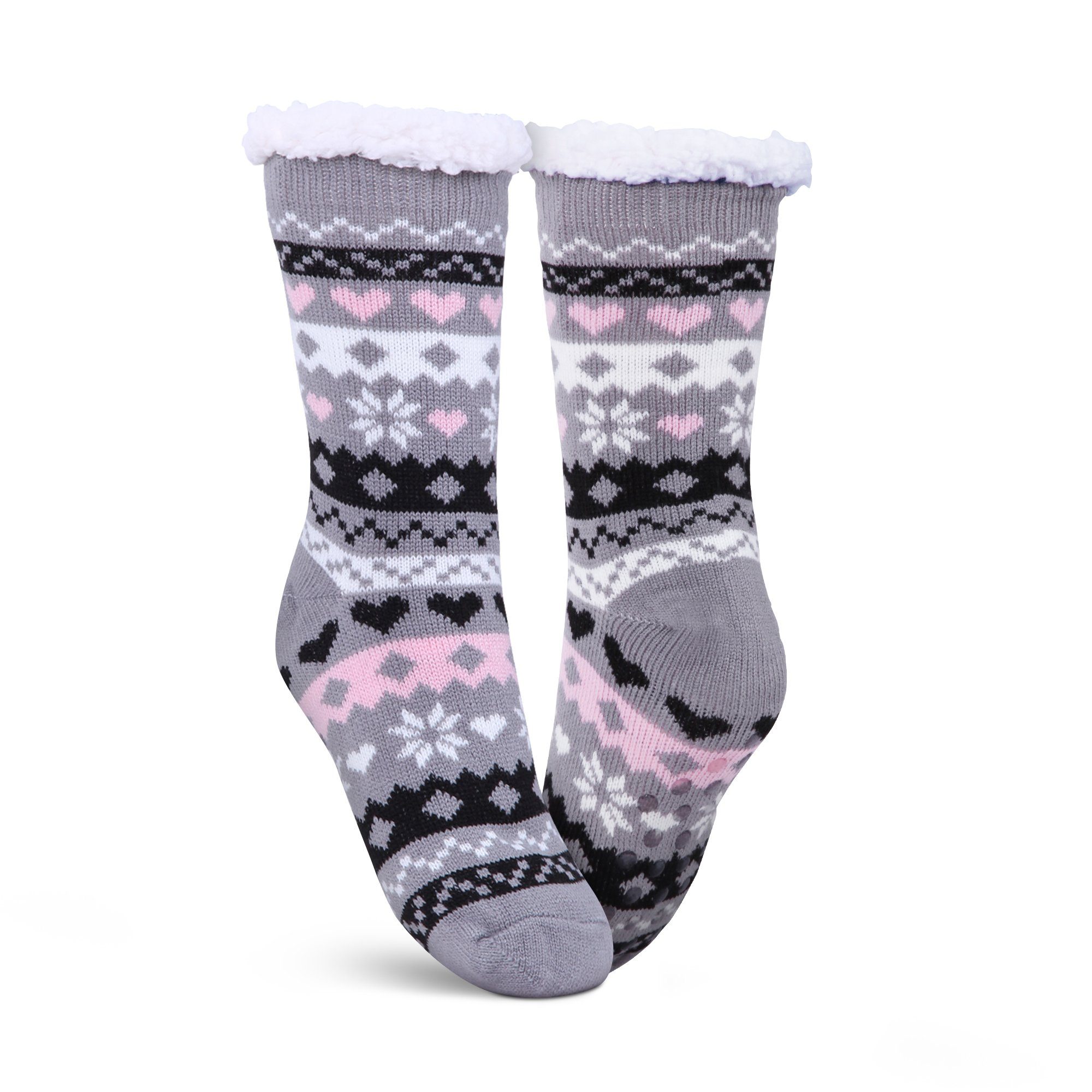 Bestlivings ABS-Socken Socken Teddyfutter, ( Herz Haussocken Grau ) Stoppersocken mit 36-42 plüschig Hüttensocken Hüttensocken (1-Paar)