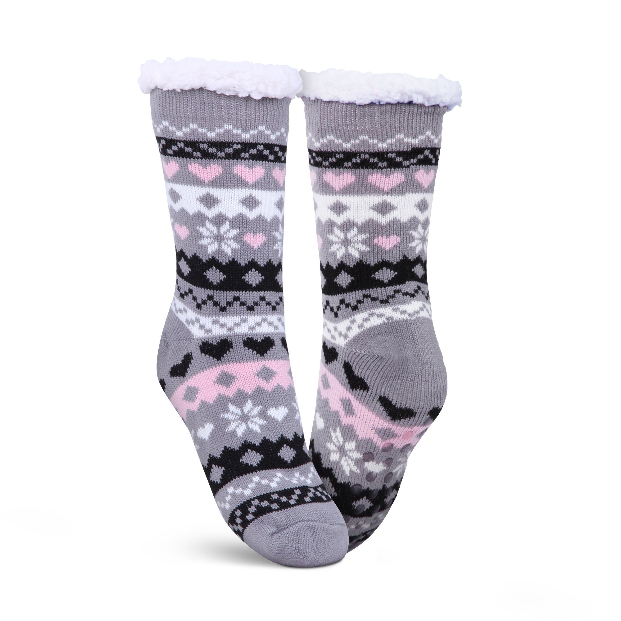 Bestlivings ABS-Socken Hüttensocken 36-42 Hüttensocken Stoppersocken plüschig ( ) Grau Herz Teddyfutter, Haussocken mit (1-Paar) Socken