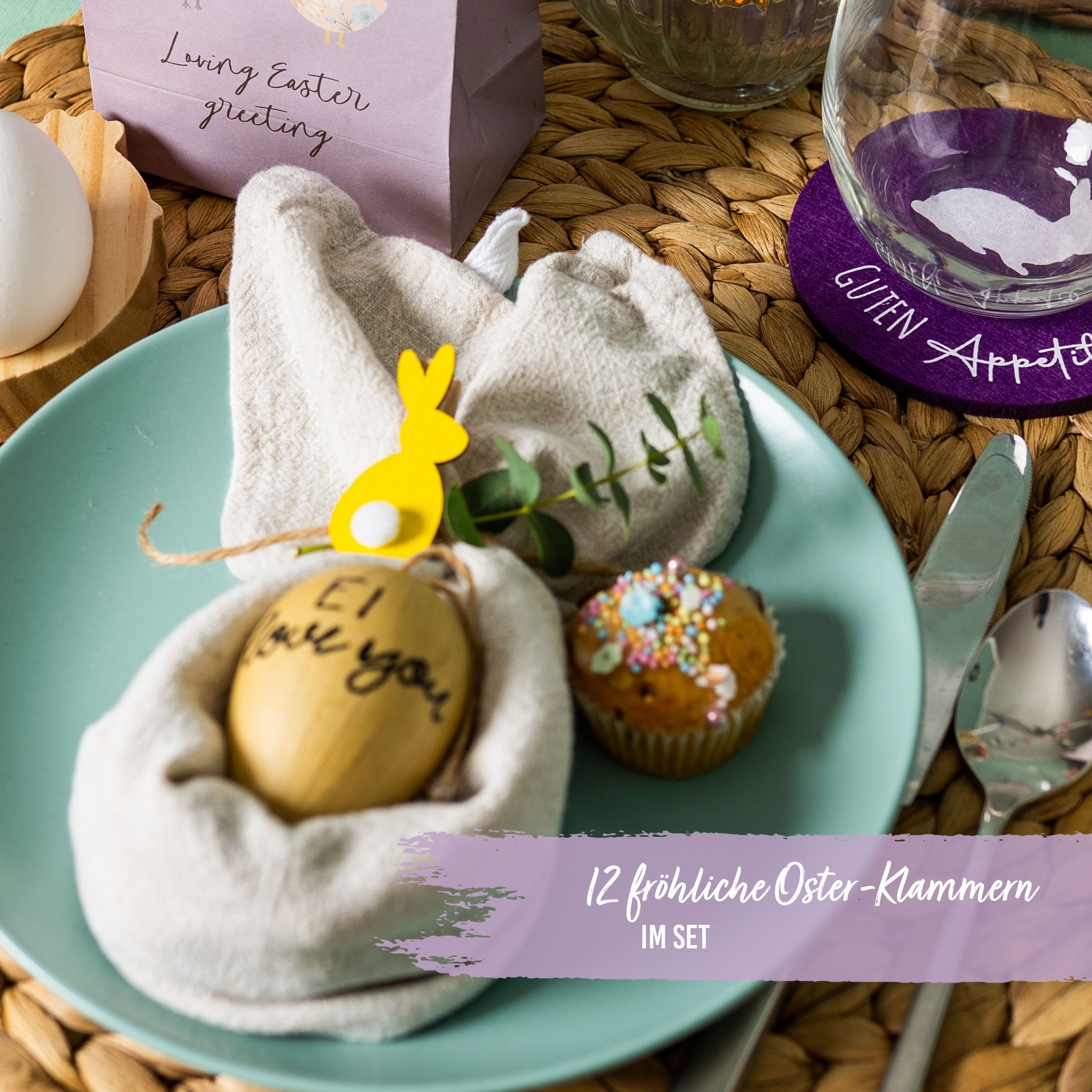 PAPIERDRACHEN Osterhase 12 Holzklammern - Osterhase, österliche Dekoration