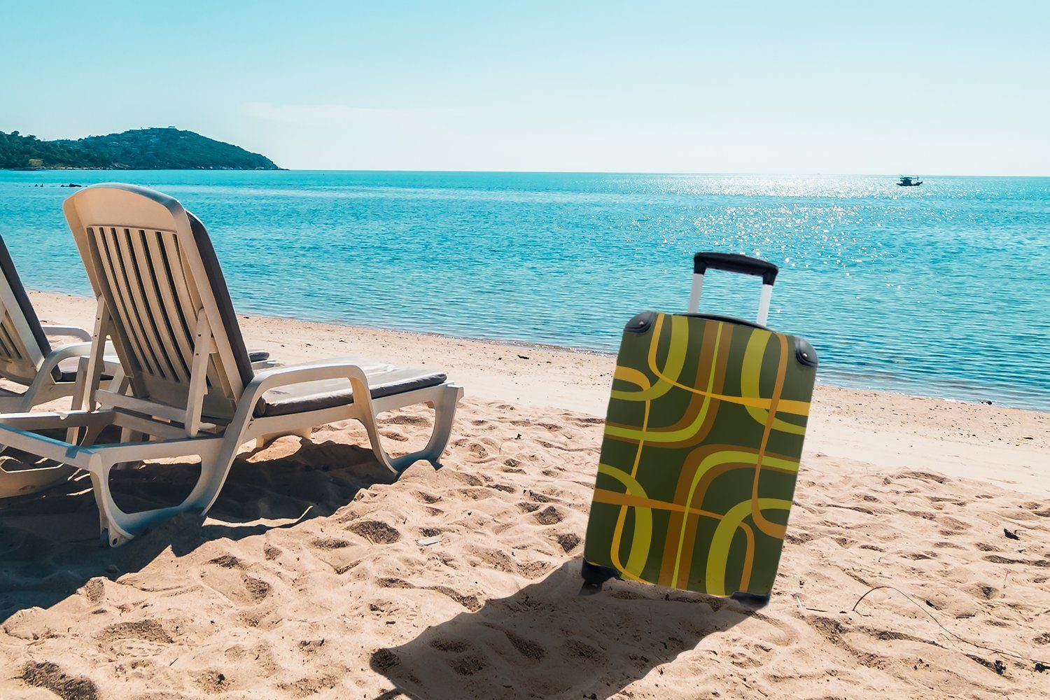 Ferien, 70er - Handgepäckkoffer MuchoWow rollen, Retro Reisekoffer mit Grün, - Handgepäck Trolley, Reisetasche Jahre Rollen, 4 für