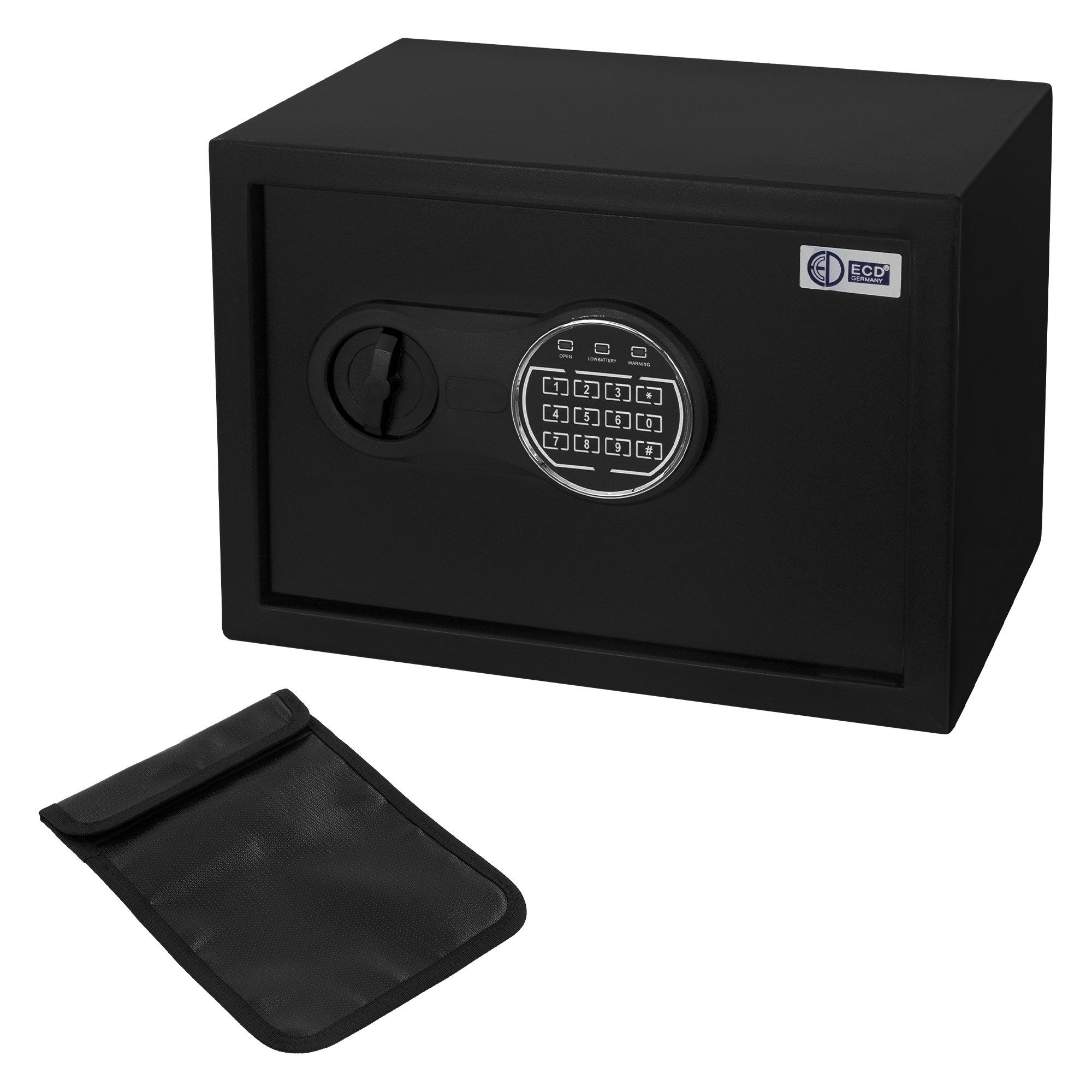 ECD Germany Tresor Elektronischer Safe, Wandtresor mit PIN-Code, Schlüssel & Sensorlicht, Zimmersafe 16L mit Digitaler Tastatur, Möbeltresor
