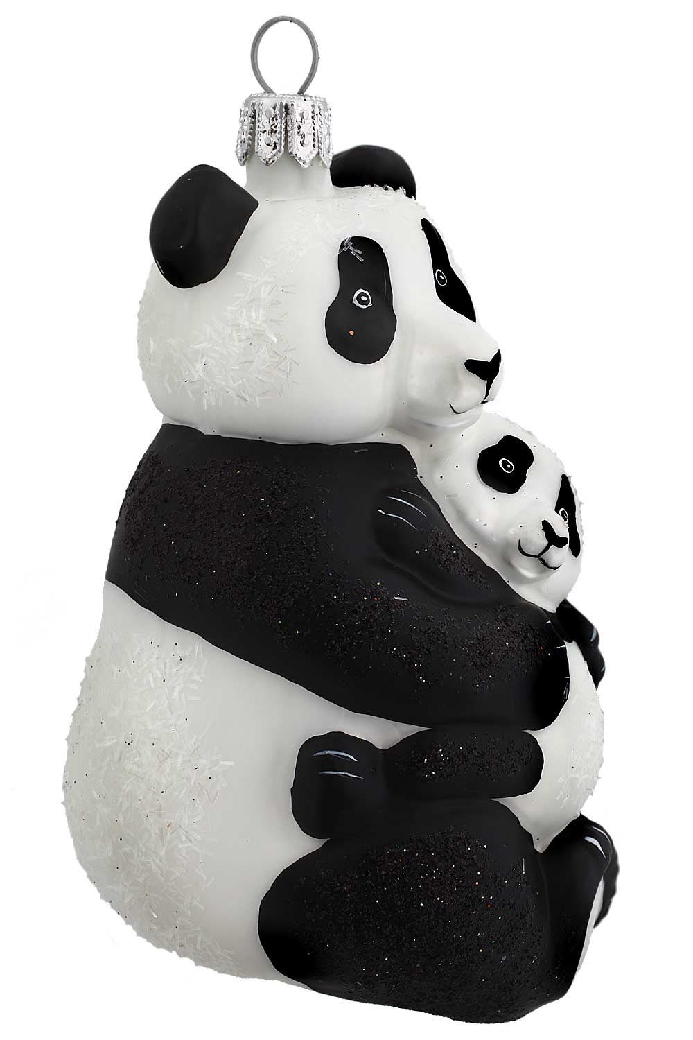 mit Baby, - Hamburger Pandabär handdekoriert Weihnachtskontor mundgeblasen Christbaumschmuck