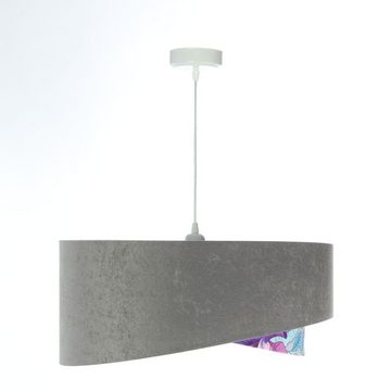 Licht-Erlebnisse Pendelleuchte KARIM, ohne Leuchtmittel, in Weiß Grau Lila (Blumen Print) Silber E27 Ø 50 cm Stoff Metall