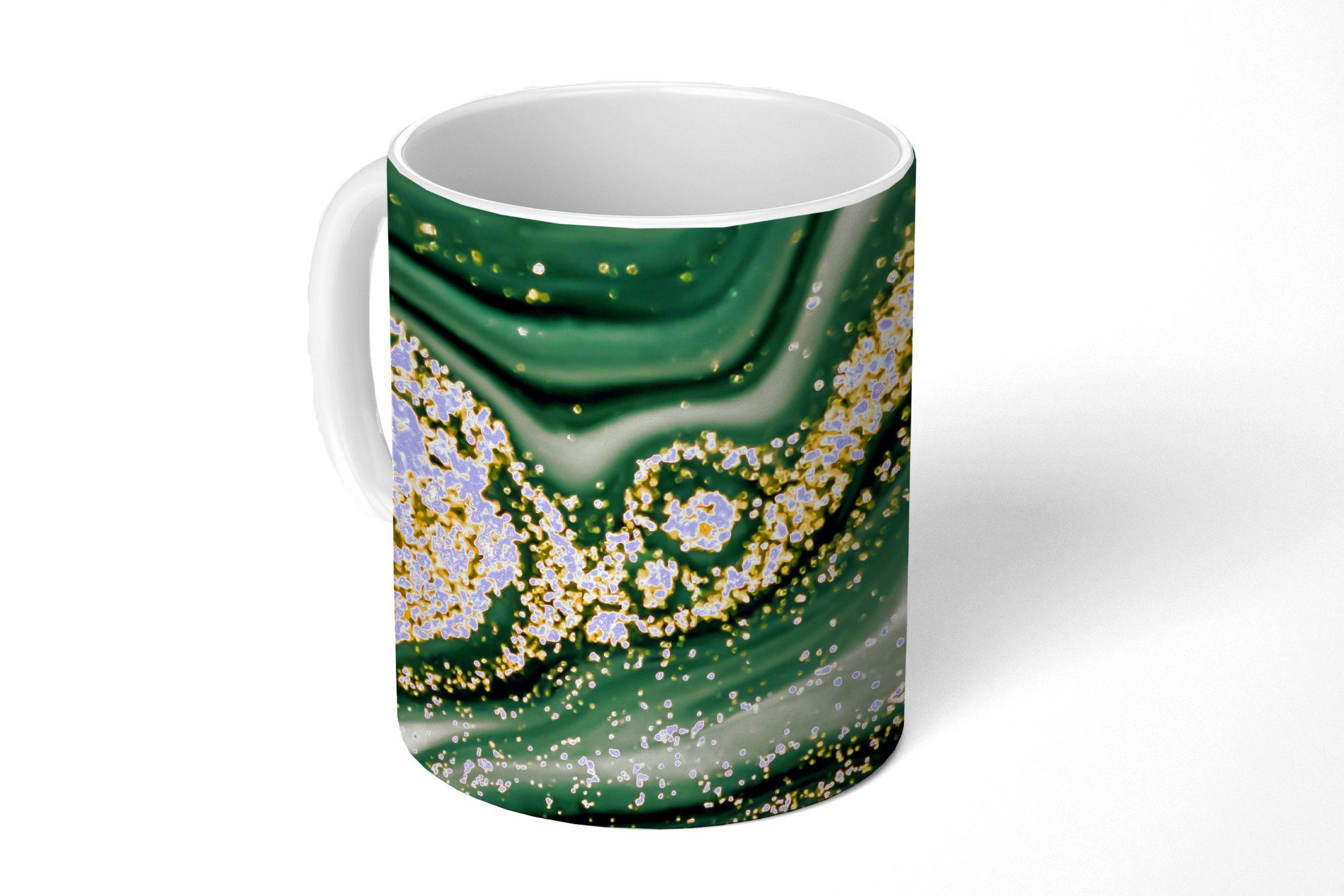 MuchoWow Tasse Marmor - Gold - Glitter - Grün - Marmoroptik - Luxus, Keramik, Kaffeetassen, Teetasse, Becher, Teetasse, Geschenk