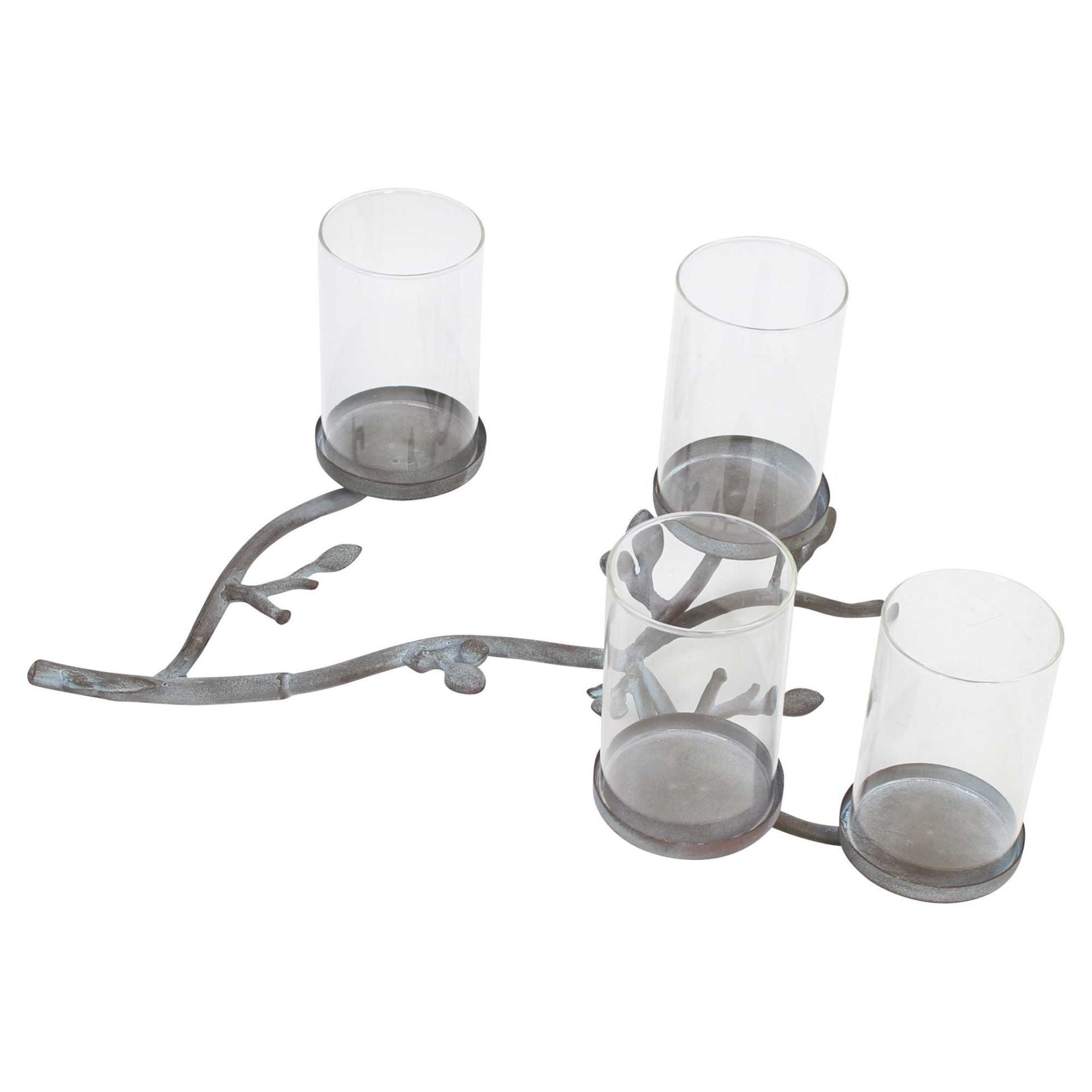 Dekoleidenschaft Tischkerzenhalter "Zweig" aus Metall, 4 Windlichtgläser, filigraner Kerzenständer, Kerzenhalter Windlicht Kerzenleuchter in Antik Optik für Stumpenkerzen