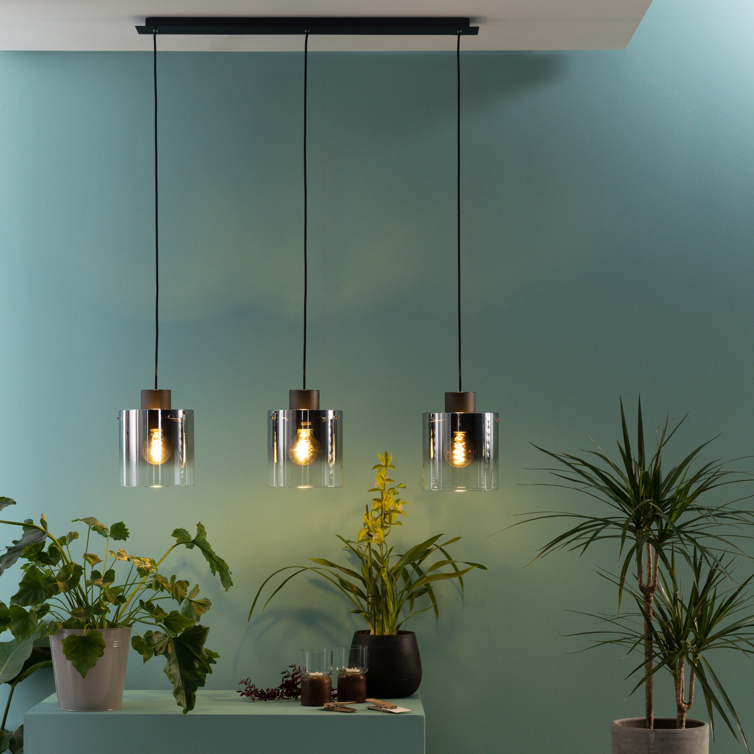 Lightbox Pendelleuchte, ohne Leuchtmittel, Hängelampe, 122 cm Höhe, E27, max. 60 W, Metall/Glas, Kaffee/rauchglas
