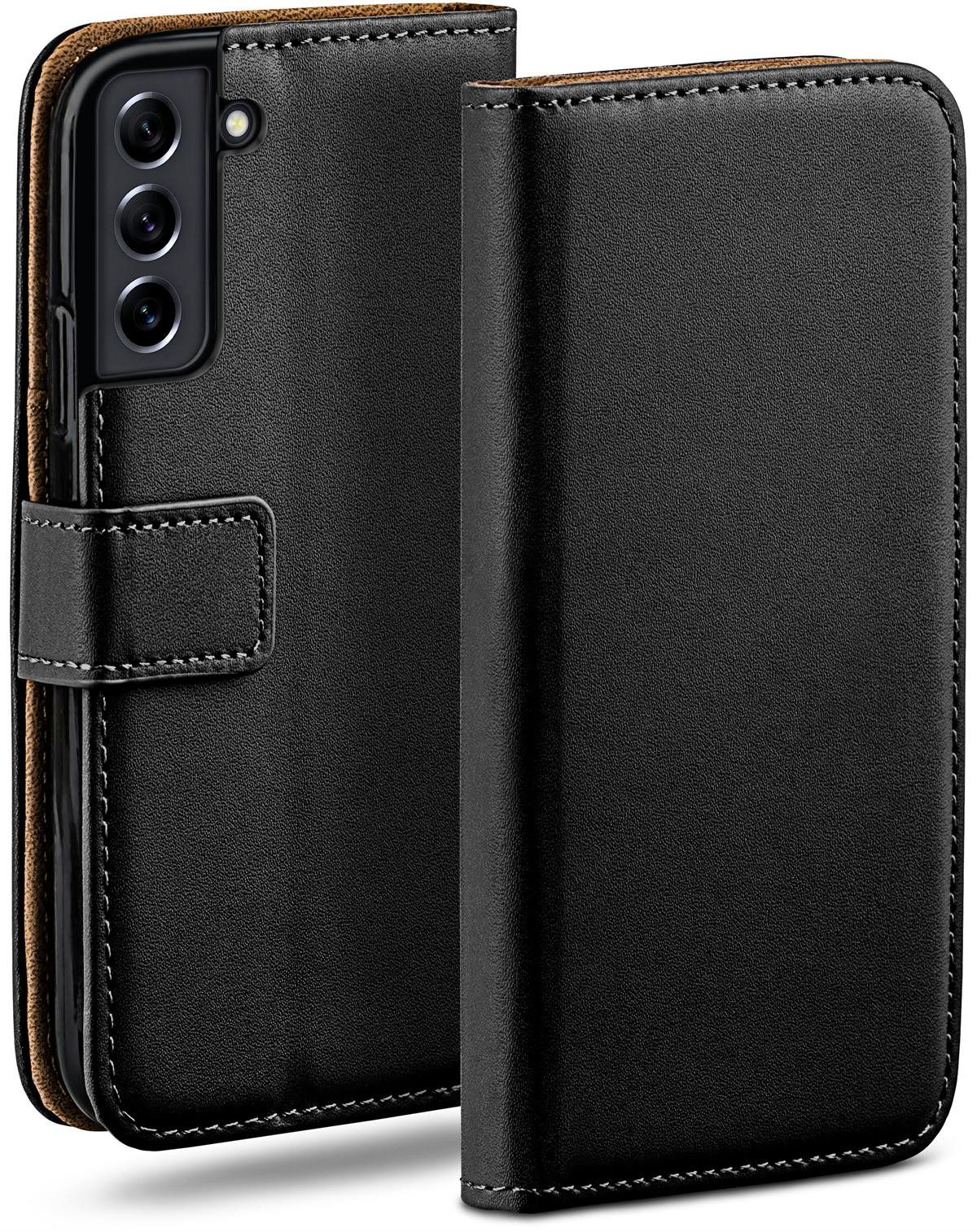 moex Handyhülle für Samsung Galaxy S21 FE 5G Hülle Klappbar Book Case Schwarz 6,4 Zoll, Klapphülle Kartenfach Flip Cover Handytasche Leder Optik Schutzhülle