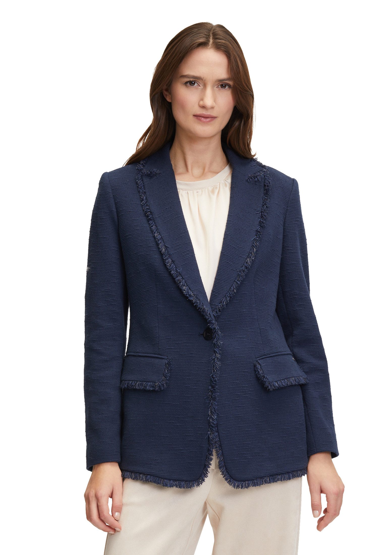 Longblazer Betty & Co Damen Businessblazer mit Fransen