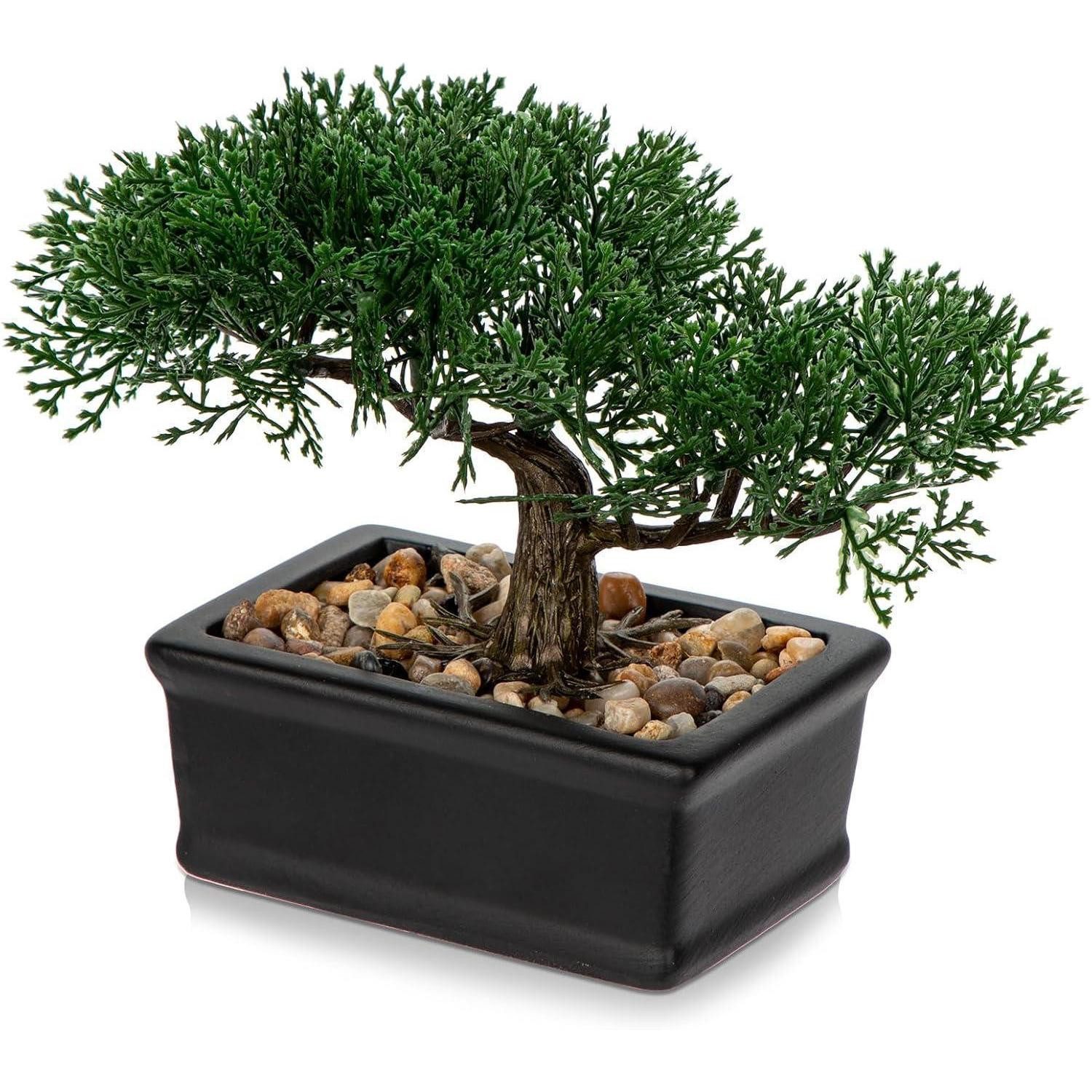Kunstbonsai Kunstbonsai Zeder Künstliche Pflanze Bonsai mit Keramik-Übertopf, Briful