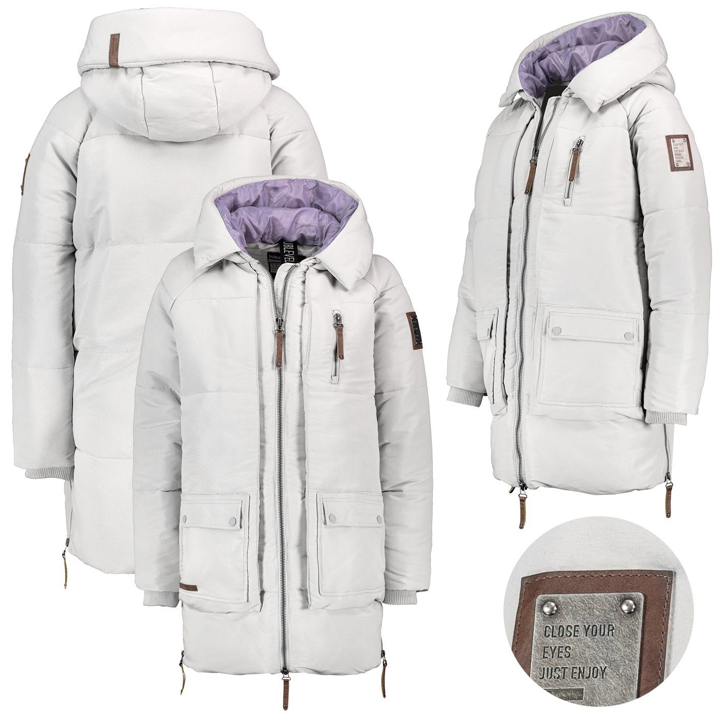 SUBLEVEL Parka Parka Oversize Mantel Steppjacke Jacke Steppmantel Grau Wintermantel Winter