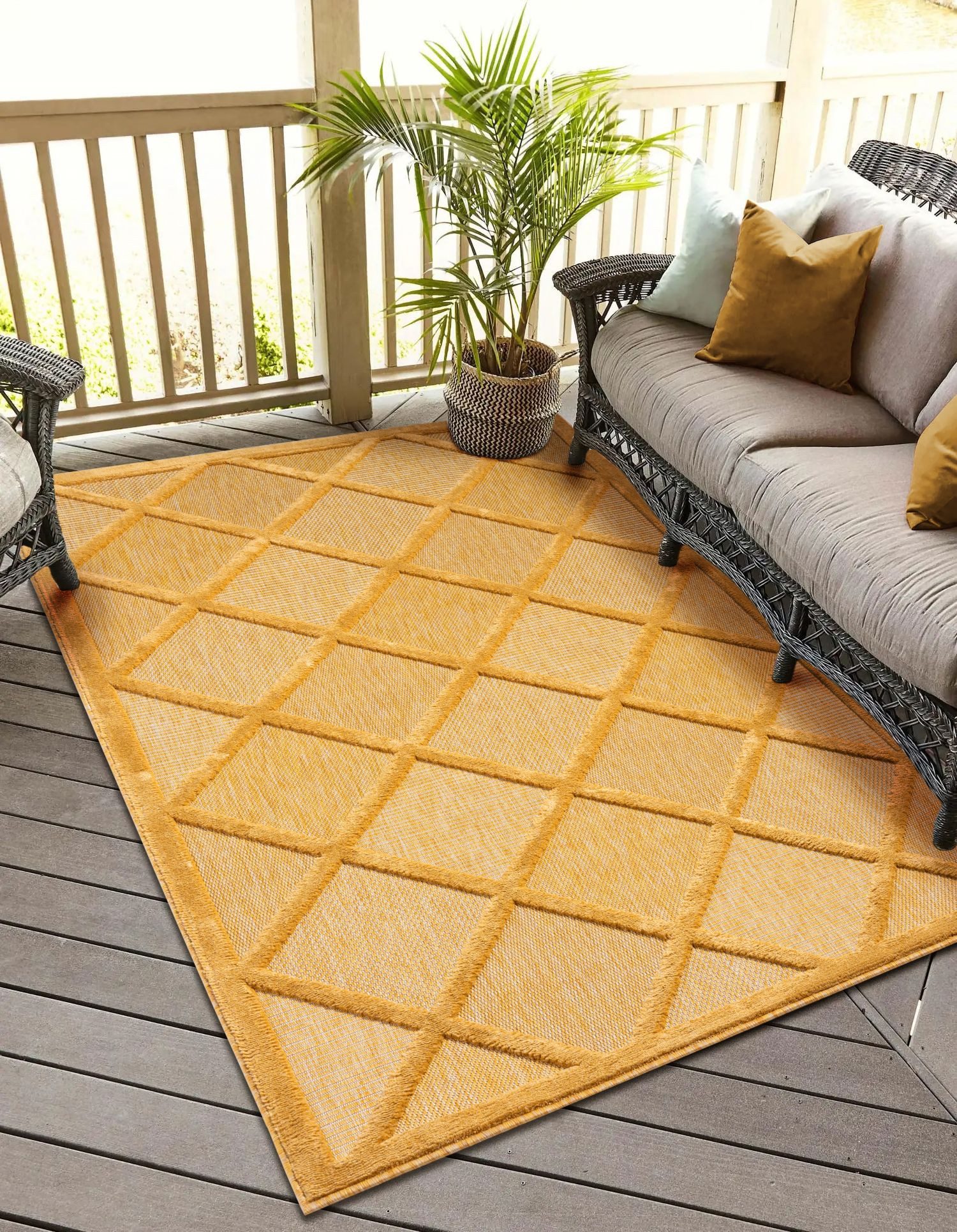 Wohnando Teppich MY-RUG Outdoor-Teppich "Lotta III" 160x100 cm, gelb, rechteckig, Höhe: 8 mm, mit Hoch-Tief-Effekt, unifarben, sehr kuschelig
