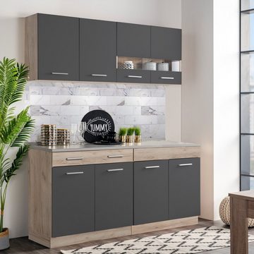Homestyle4u Küchenzeile Küchenzeile ohne Geräte 160 Küche Einbauküche Grau