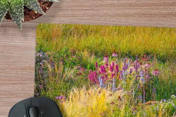 MuchoWow Gaming Mauspad Ziergras mit farbigen Blüten (1-St), Mousepad mit Rutschfester Unterseite, Gaming, 40x40 cm, XXL, Großes