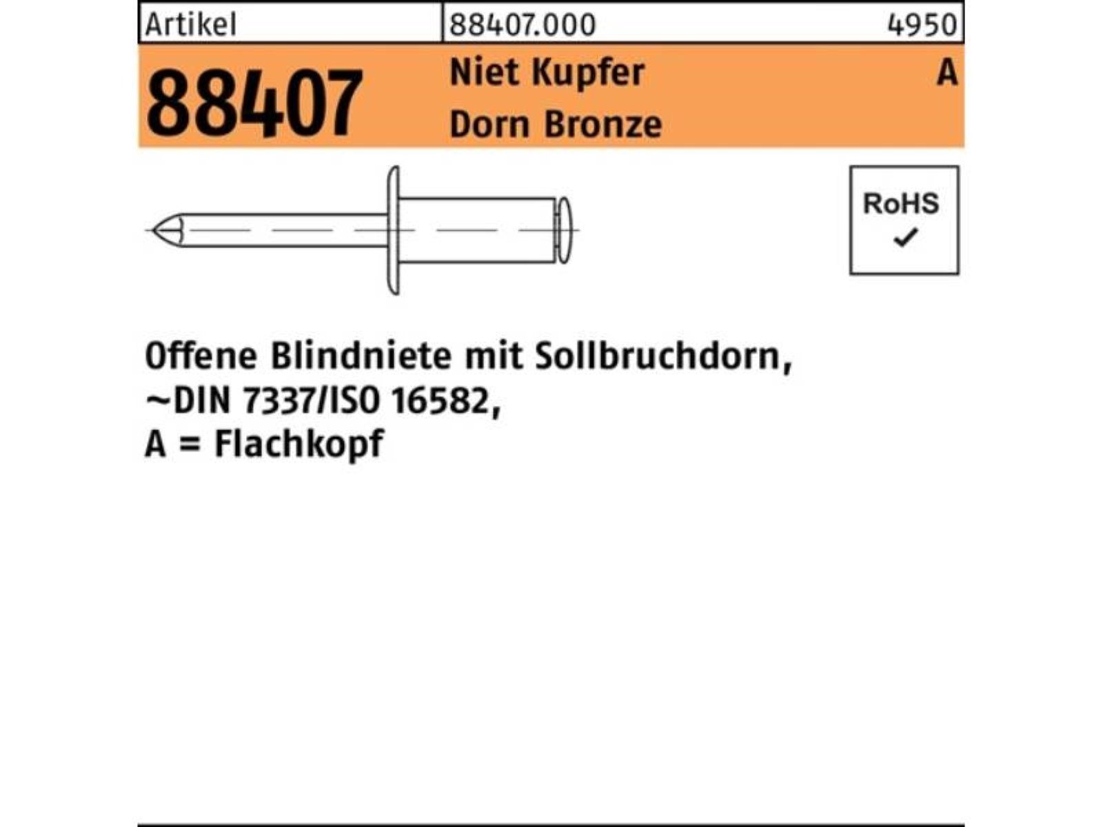 Reyher Blindniete 500er Pack 884070000030006 Blindniete R 88407 Flachkopf 3 x 6 Niet Kup