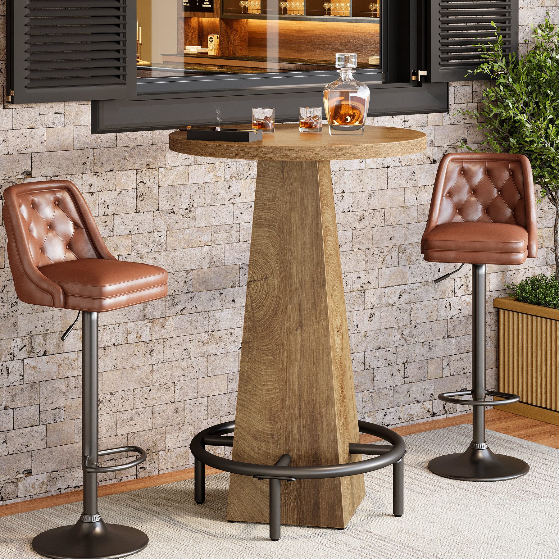 Tribesigns Bartisch 95cm hoher runder Stehtisch, Bistrotisch, Küchentisch, für kleine Bars