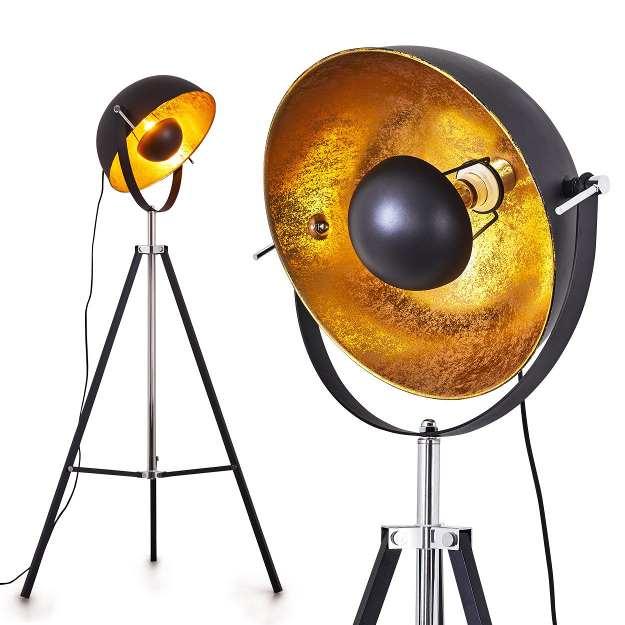 hofstein Stehlampe »Ghedi« Vintage Stehleuchte in Schwarz/Gold aus Metall, ohne Leuchtmittel, Gestell Holz in Weiß, Ø45cm, E27, verstellbare Bodenleuchte. € 199,99