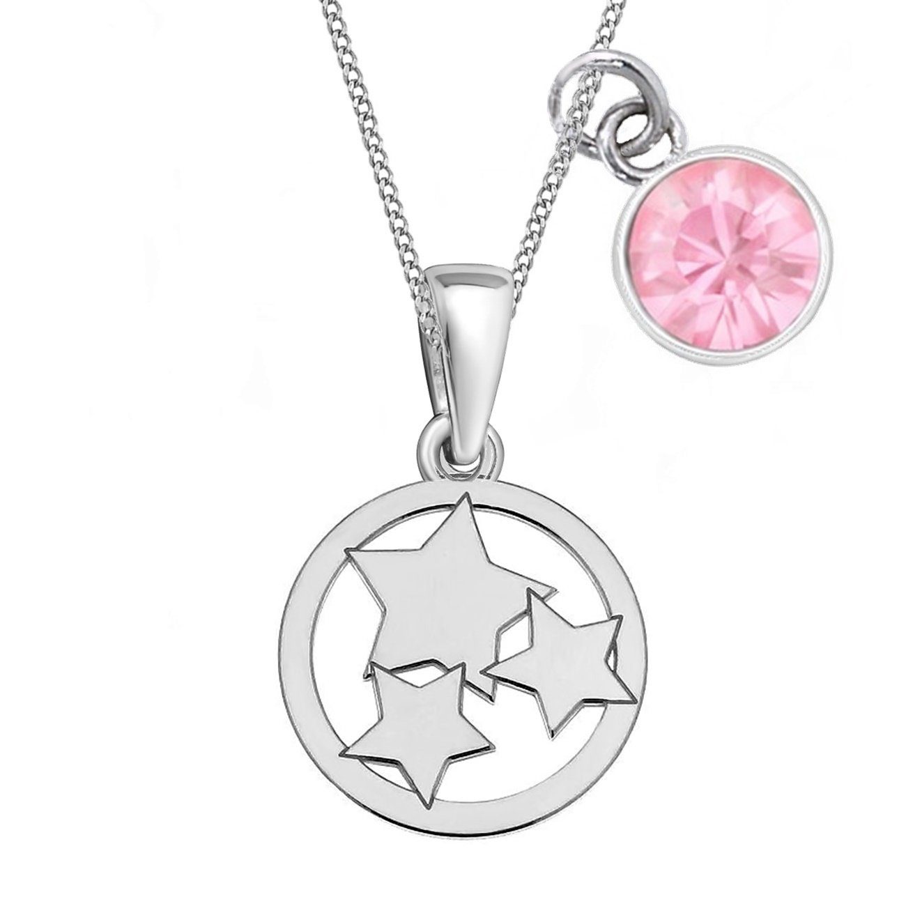 Goldene Hufeisen Kette mit Anhänger Sterne Anhänger Kette 925 Silber mit Rosa Zirkonia Mädchen (3-tlg, inkl. Etui)