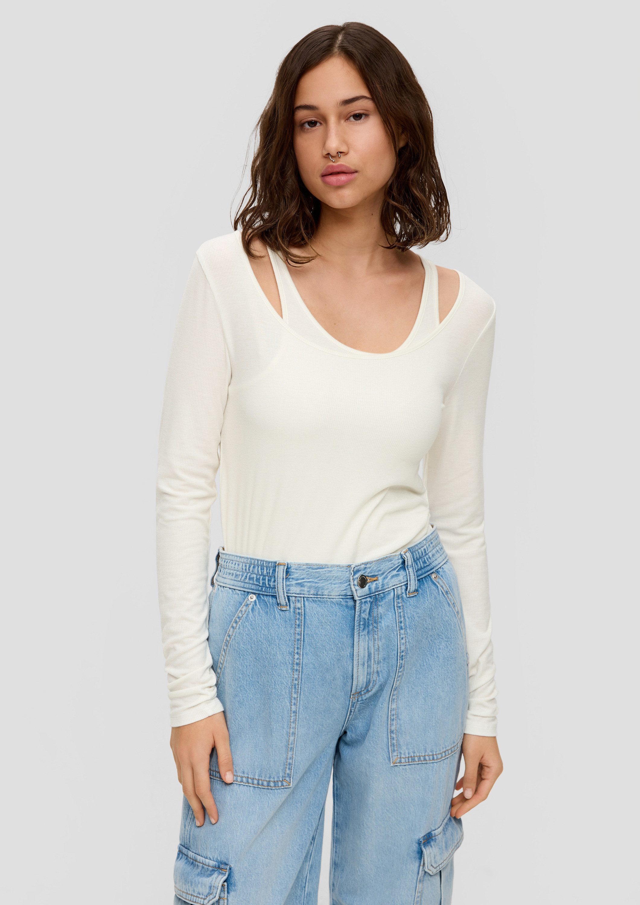 QS Langarmshirt T-Shirt Doppellagiges Langarmshirt günstig online kaufen