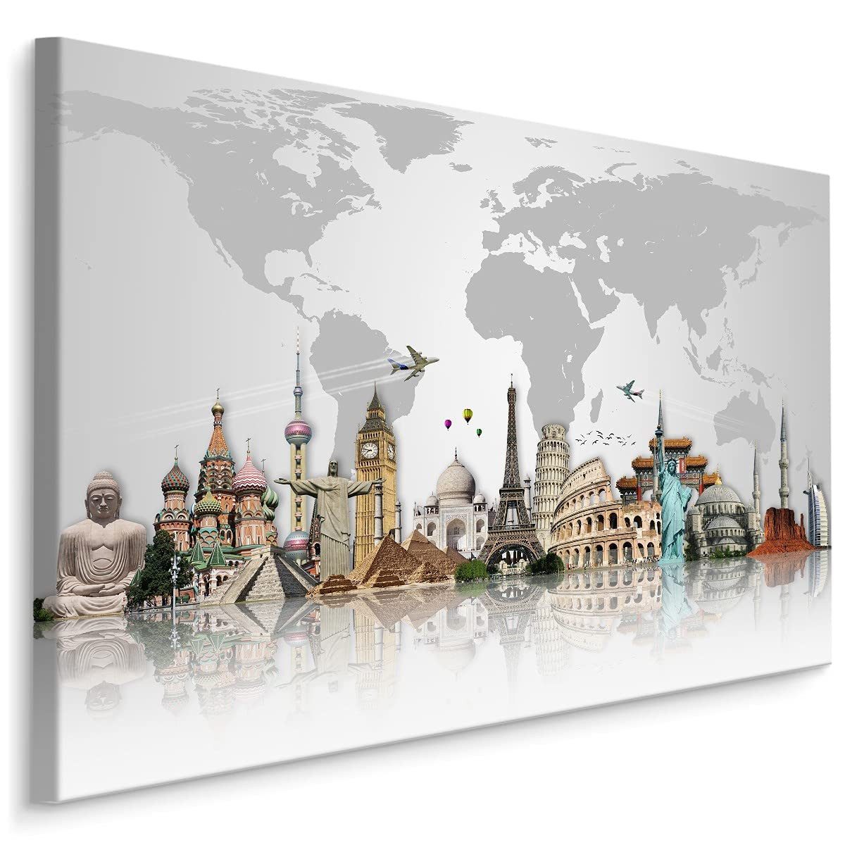 Muralo Leinwandbild Landkarten – Leinwandbild Wandbild Kunstdruck Wohnzimmer, Gebäude (1 St), Weltkarte – Kontinente – Ozeane, 90 x 60 cm, aufhängefertig