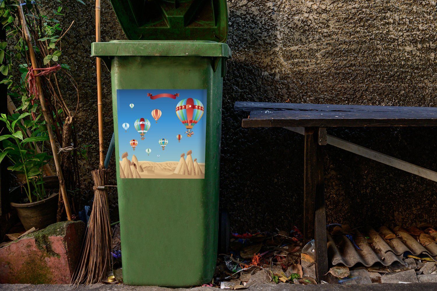 über Mülleimer-aufkleber, (1 MuchoWow Abfalbehälter der St), Türkei Kappadokien Himmel Wandsticker in bunter Container, Sticker, Ein Mülltonne,