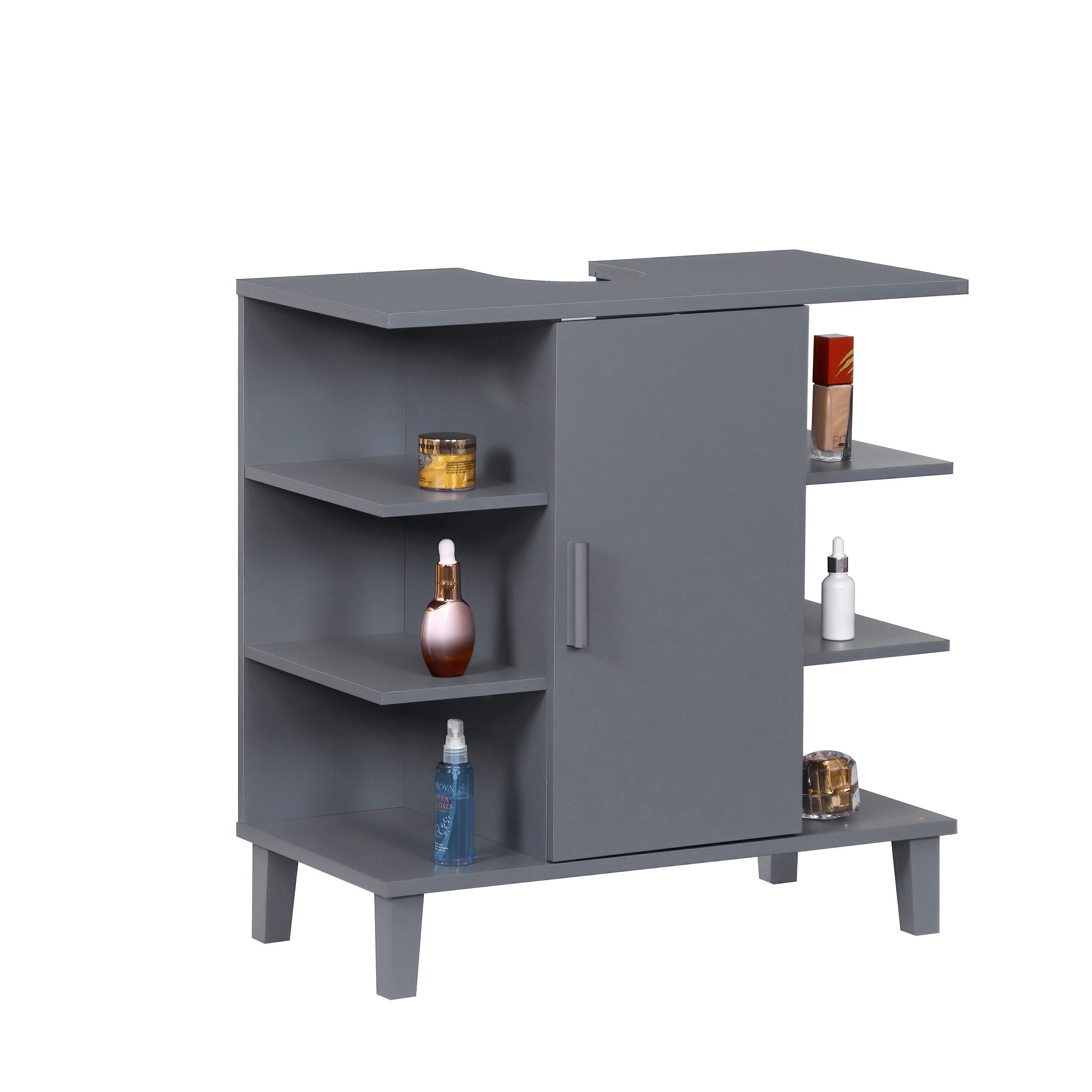relaxdays Waschbeckenunterschrank Tür & Ablage grau