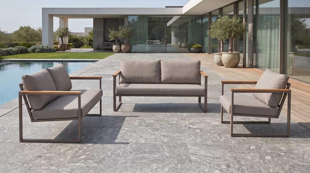 Xlmoebel Gartenlounge-Set Gartenmöbel Set Sofa 2 Sessel Beige Polstermöbel Terrasse, (3-tlg., 3-tlg)