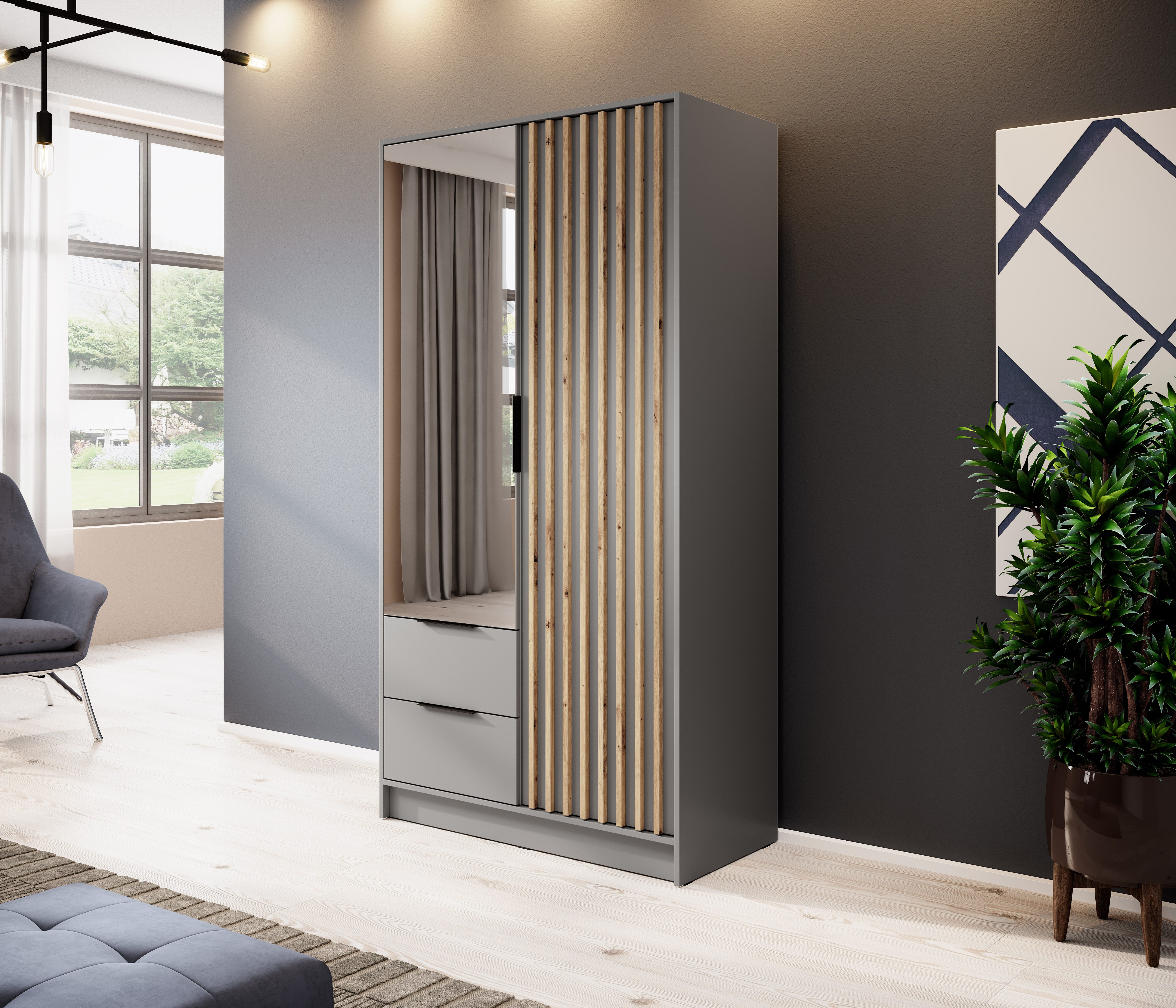 MOEBLO Kleiderschrank JOHN (Latten aus Holz, Loft Stil IndustrieSchrank Auf günstig online kaufen