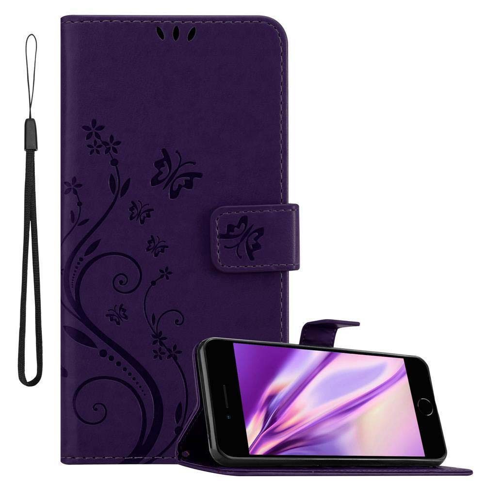 Cadorabo Handyhülle für iPhone 7 / 7S / 8 / SE 2020 Hülle Apple iPhone 7 / 7S / 8 / SE 2020, Hülle Schutzhülle Blumen Flower mit Standfunktion Kartenfach Magnet