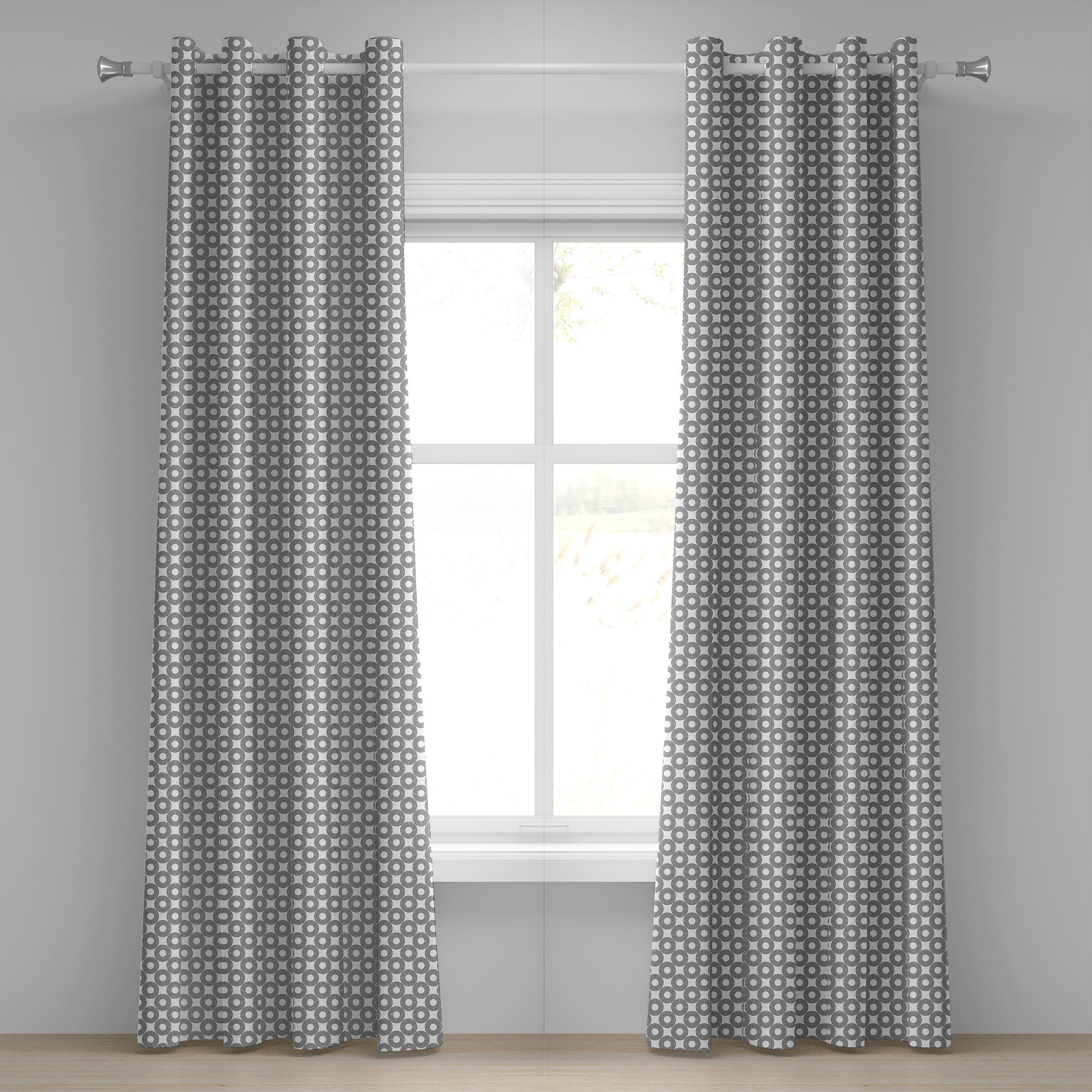 Gardine Dekorative 2-Panel-Fenstervorhänge für Schlafzimmer Wohnzimmer, Abakuhaus, Geometrisch Ringe mit Kurven